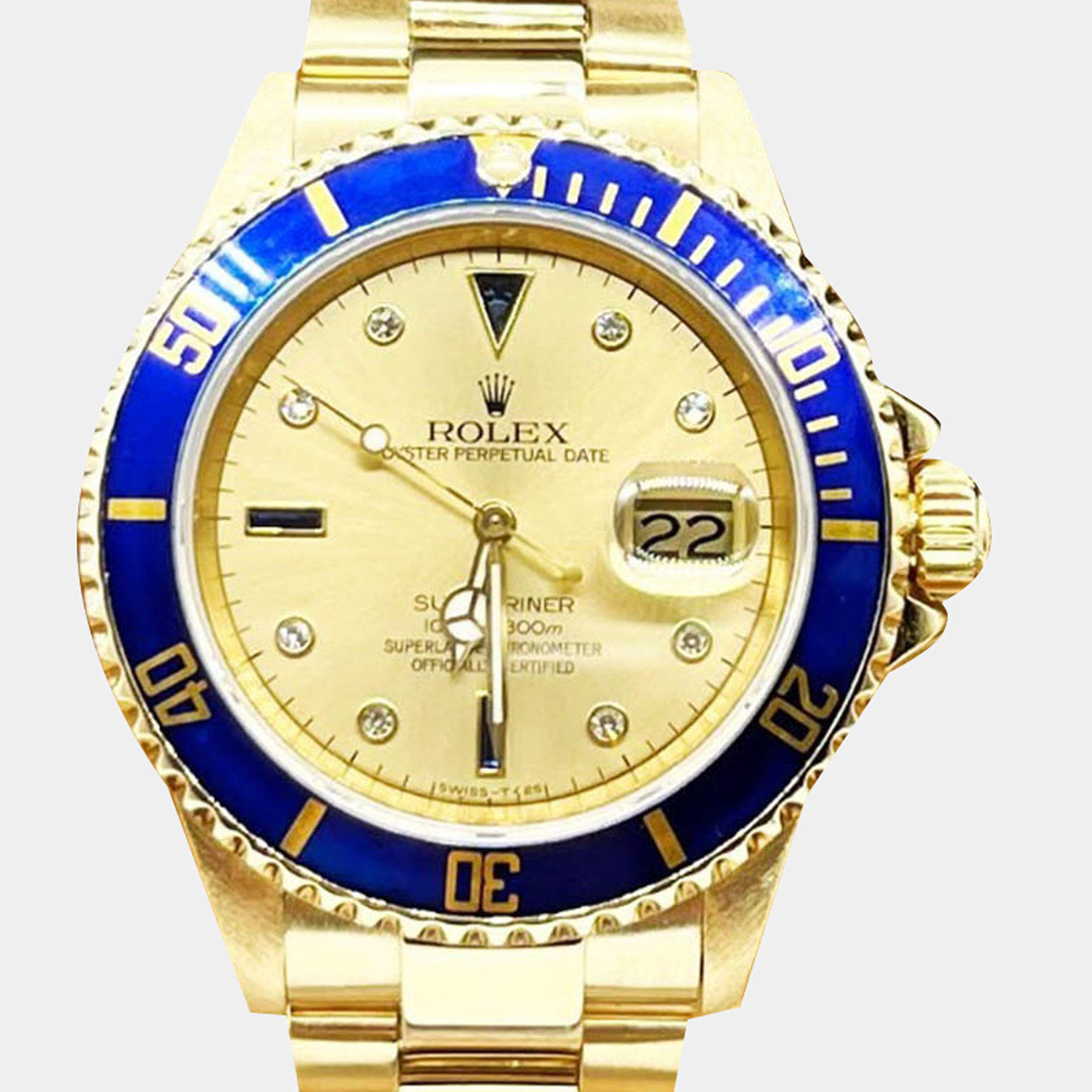 Pre Owned Rolex Submariner 16618 Automatic Gold diamonds 18k Yellow Gold Men's Wristwatch 40 mm