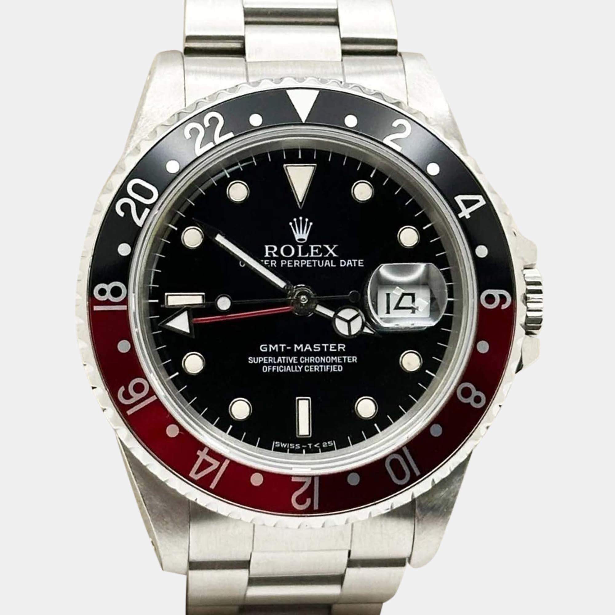 Pre Owned Rolex GMT Master 16700 Automatic Black Stainless Steel Men's Wristwatch 40 mm