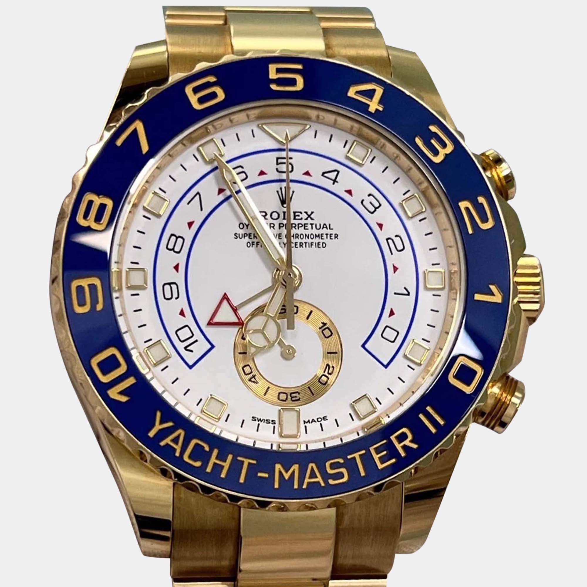 Pre Owned Rolex Yacht Master II 116688 Automatic White 18k Yellow Gold Men's Wristwatch 44 mm