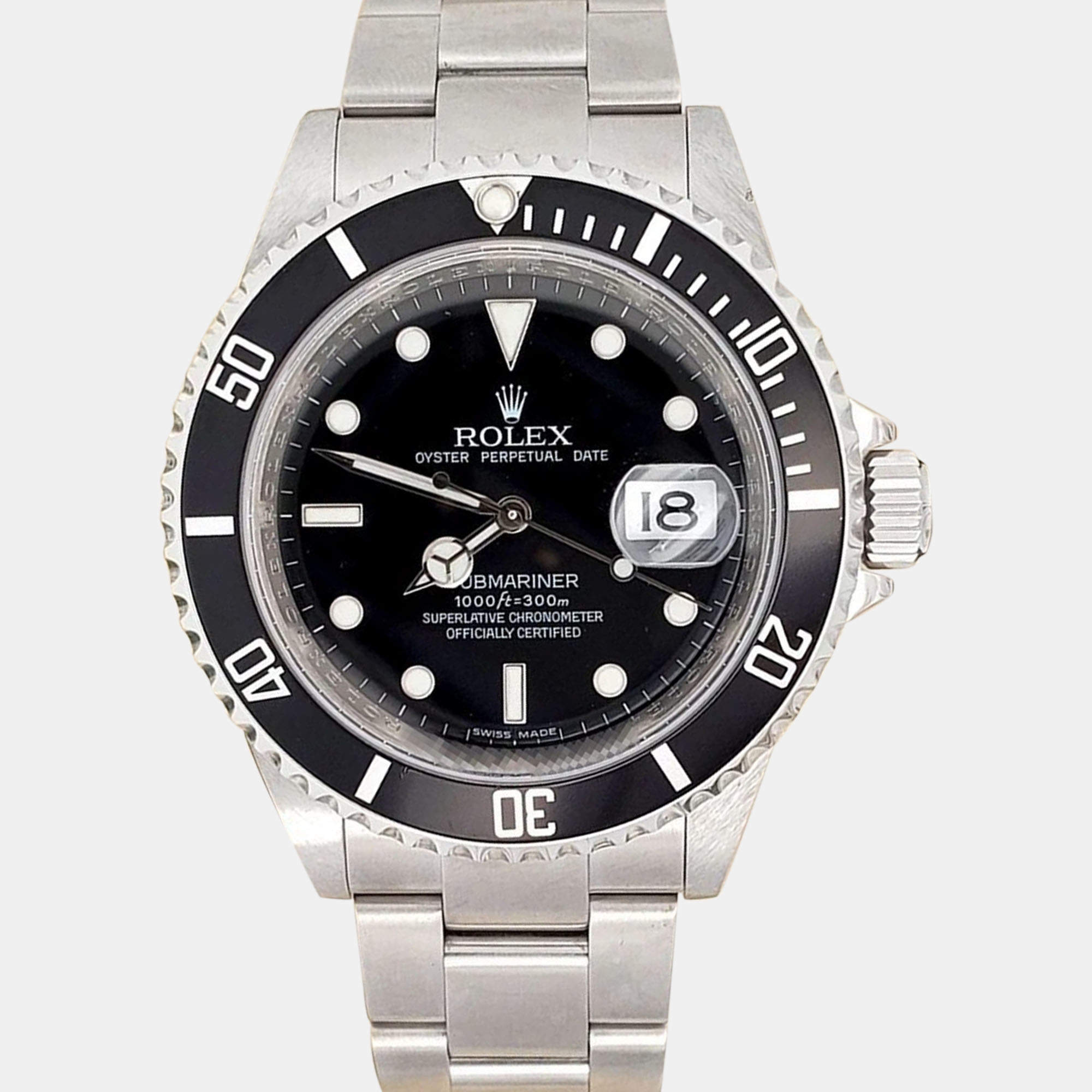 Pre Owned Rolex Submariner 16610 Automatic Black Dial Stainless Steel Men's Wristwatch 40 mm