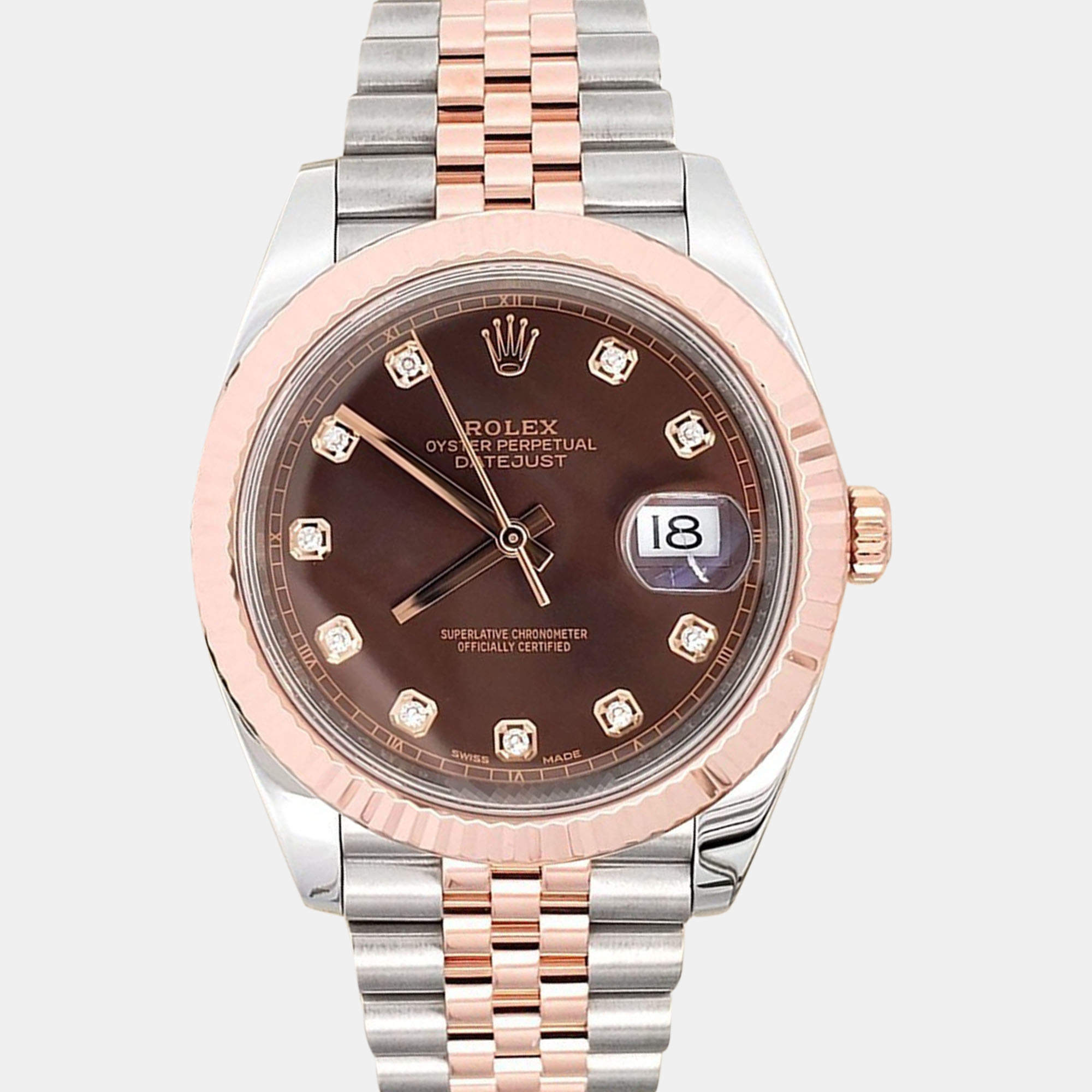 Pre Owned Rolex Datejust 126331 Automatic Diamond Dial 18k Rose Gold Stainless Steel Men's Wristwatch 41 mm