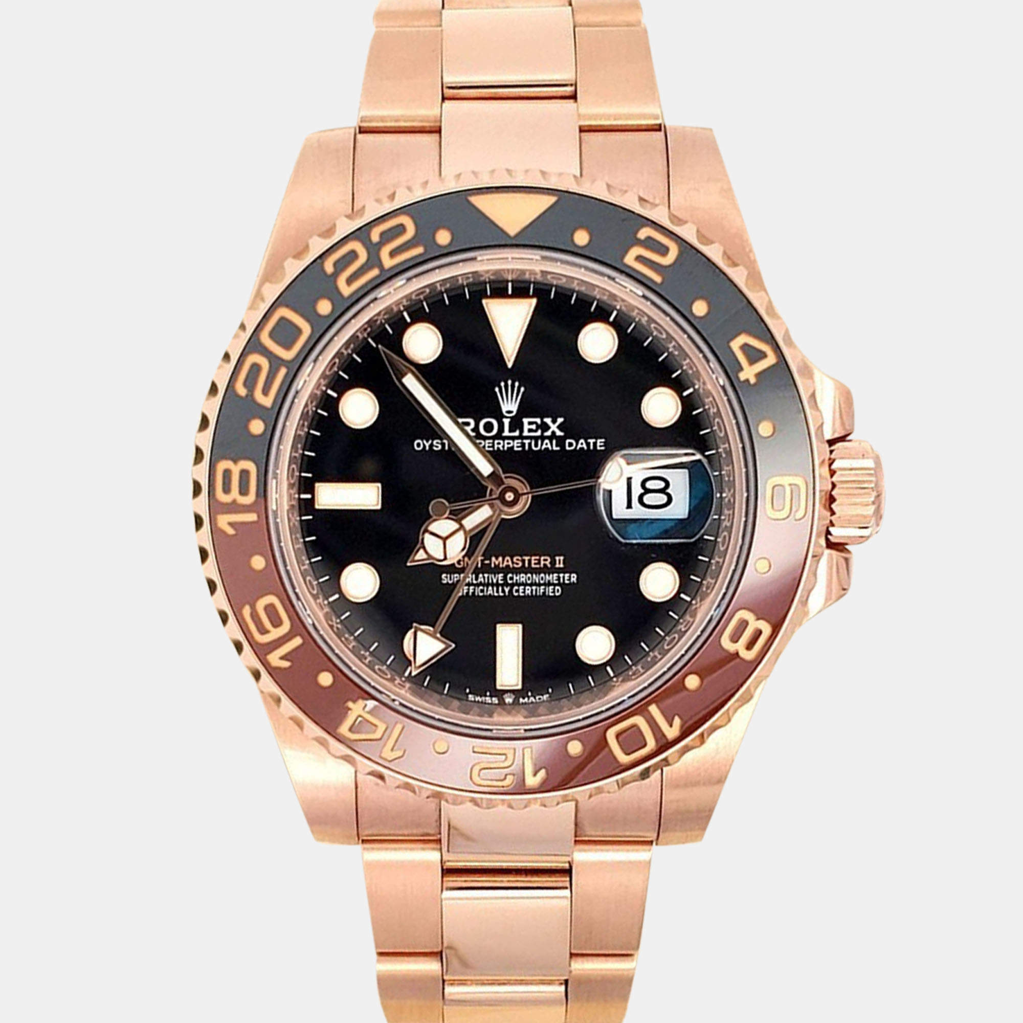 Pre Owned Rolex GMT-Master II Rootbeer 126715CHNR Automatic Black Dial 18K Rose Gold Men's Wristwatch 40 mm