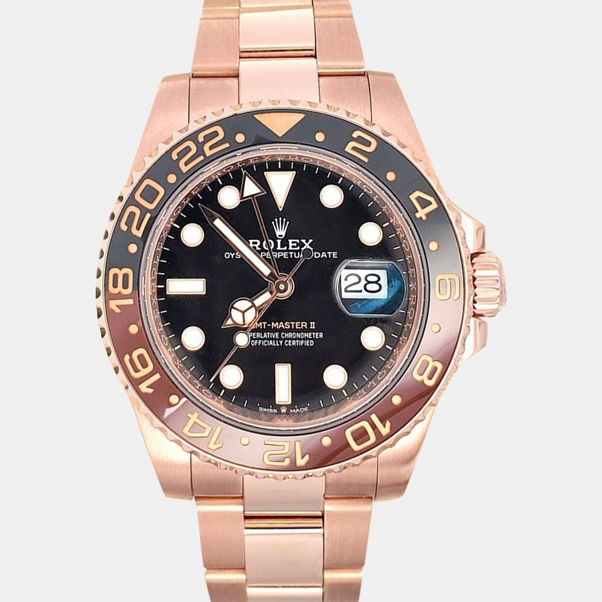 Pre Owned Rolex GMT-Master II Rootbeer 126715CHNR Automatic Black Dial 18K Rose Gold Men's Wristwatch 40 mm