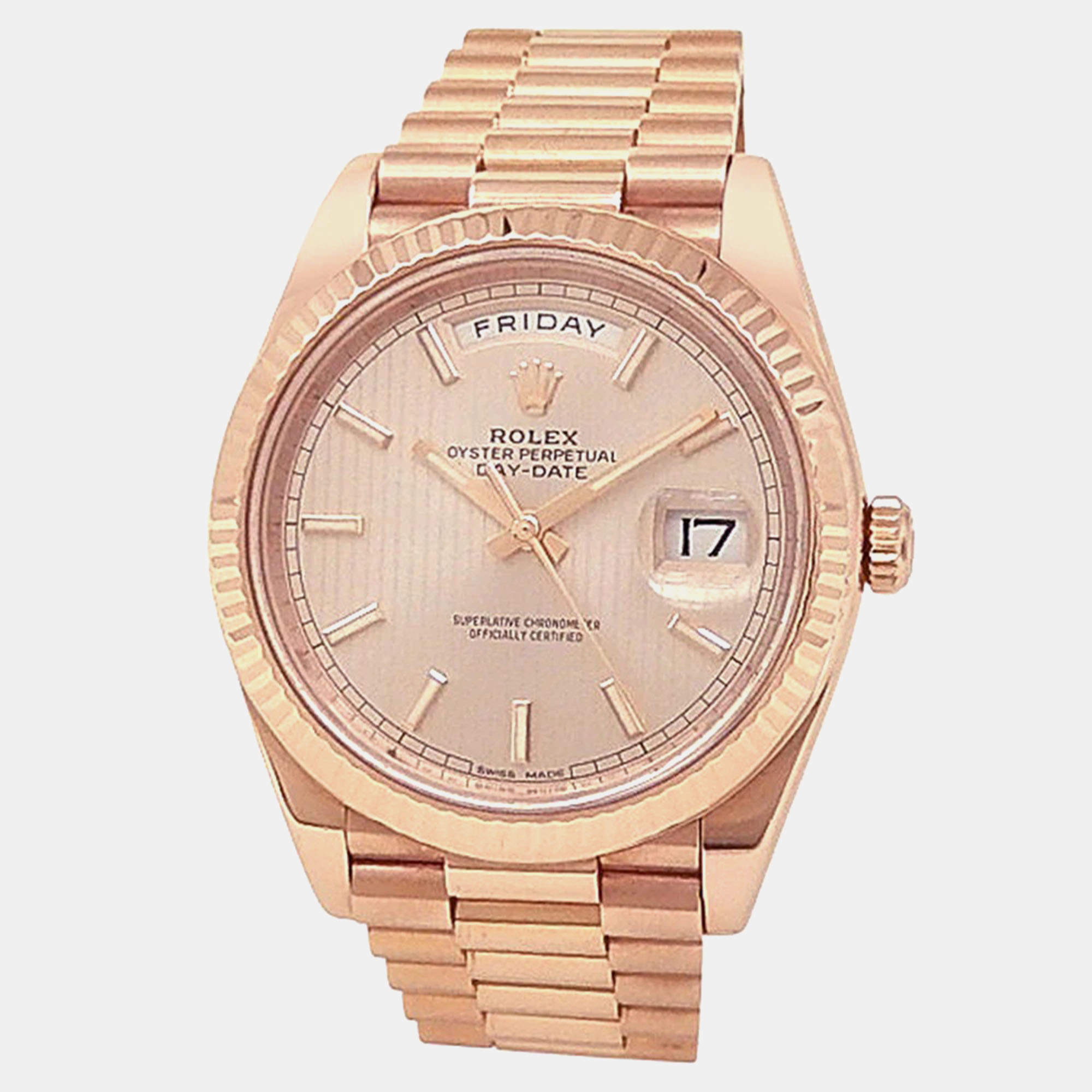 Pre Owned Rolex Day-Date 228235 Automatic Sundust Dial 18k Everose Gold Men's Wristwatch 40mm