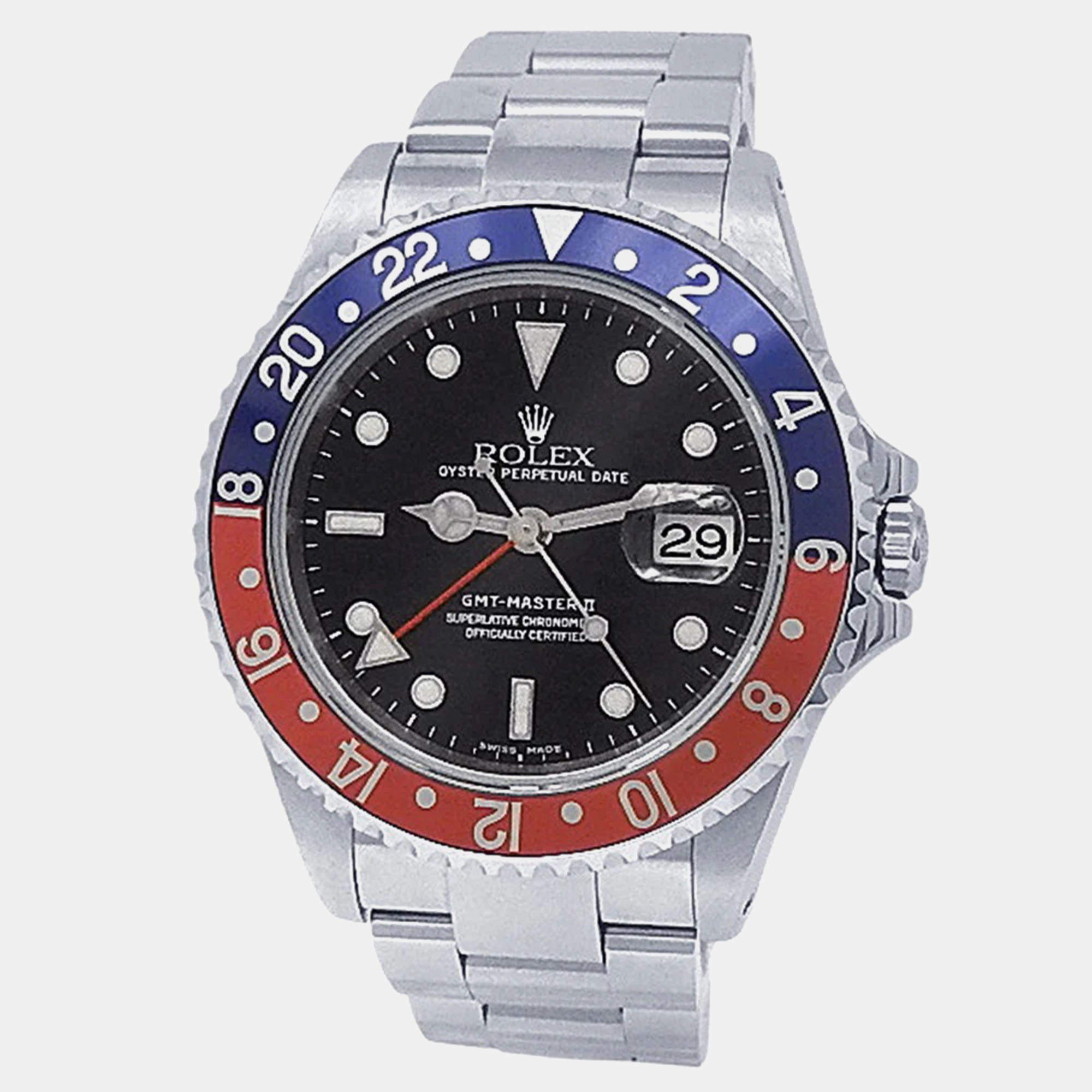 Pre Owned Rolex GMT-Master II Pepsi 16710 Automatic Black Dial Stainless Steel Men's Wristwatch 40mm
