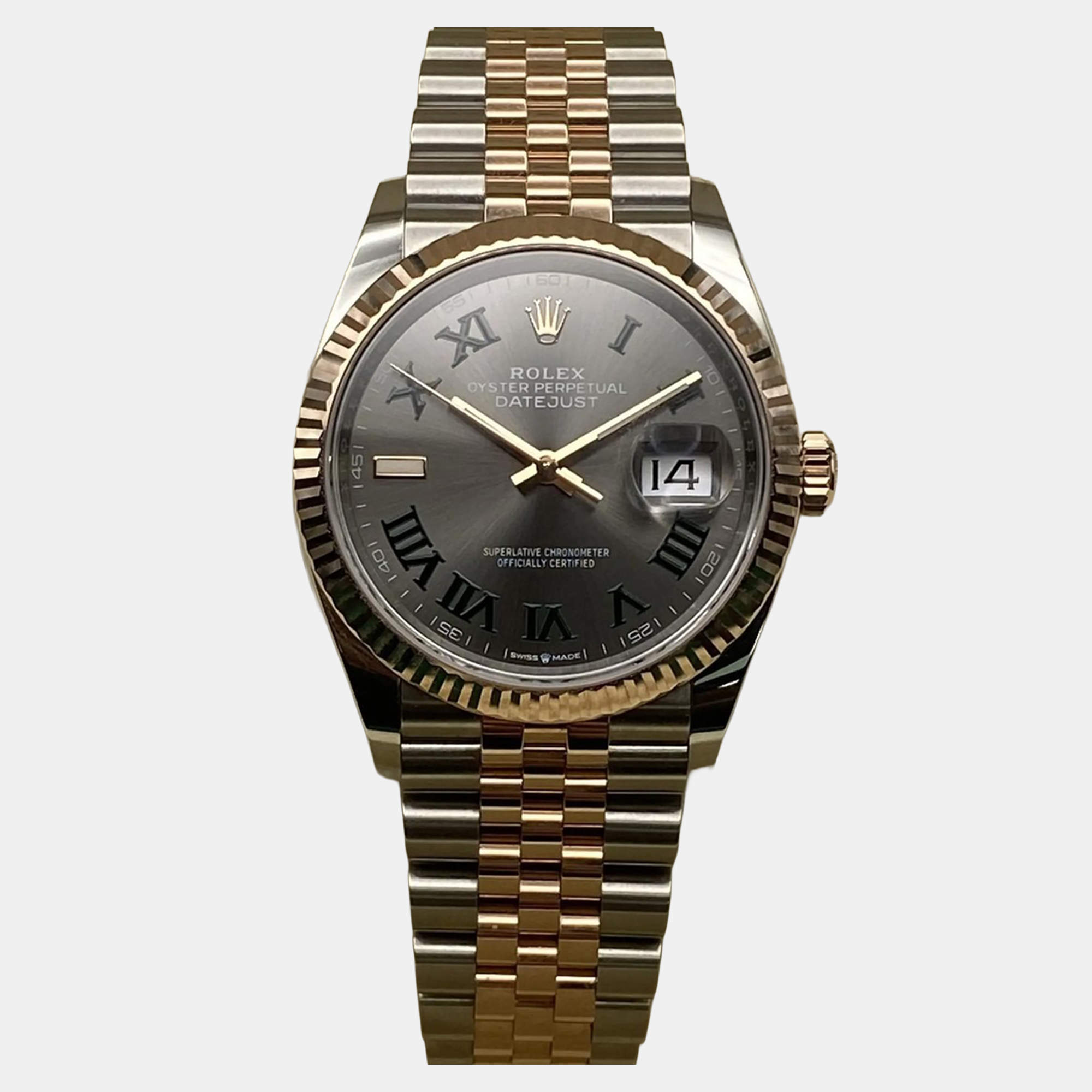 Pre Owned Rolex Datejust 126231 Automatic Wimbledon Dial 18k Rose Gold Stainless Steel Men's Wristwatch 36mm
