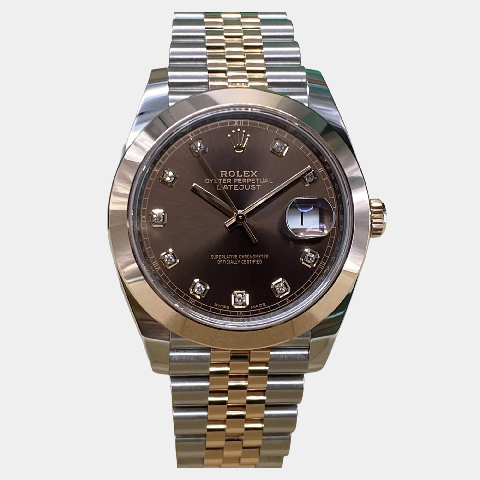 Pre Owned Rolex Datejust 126301 Automatic Chocolate Diamond Dial Stainless Steel Rose Gold Men's Wristwatch 41 mm
