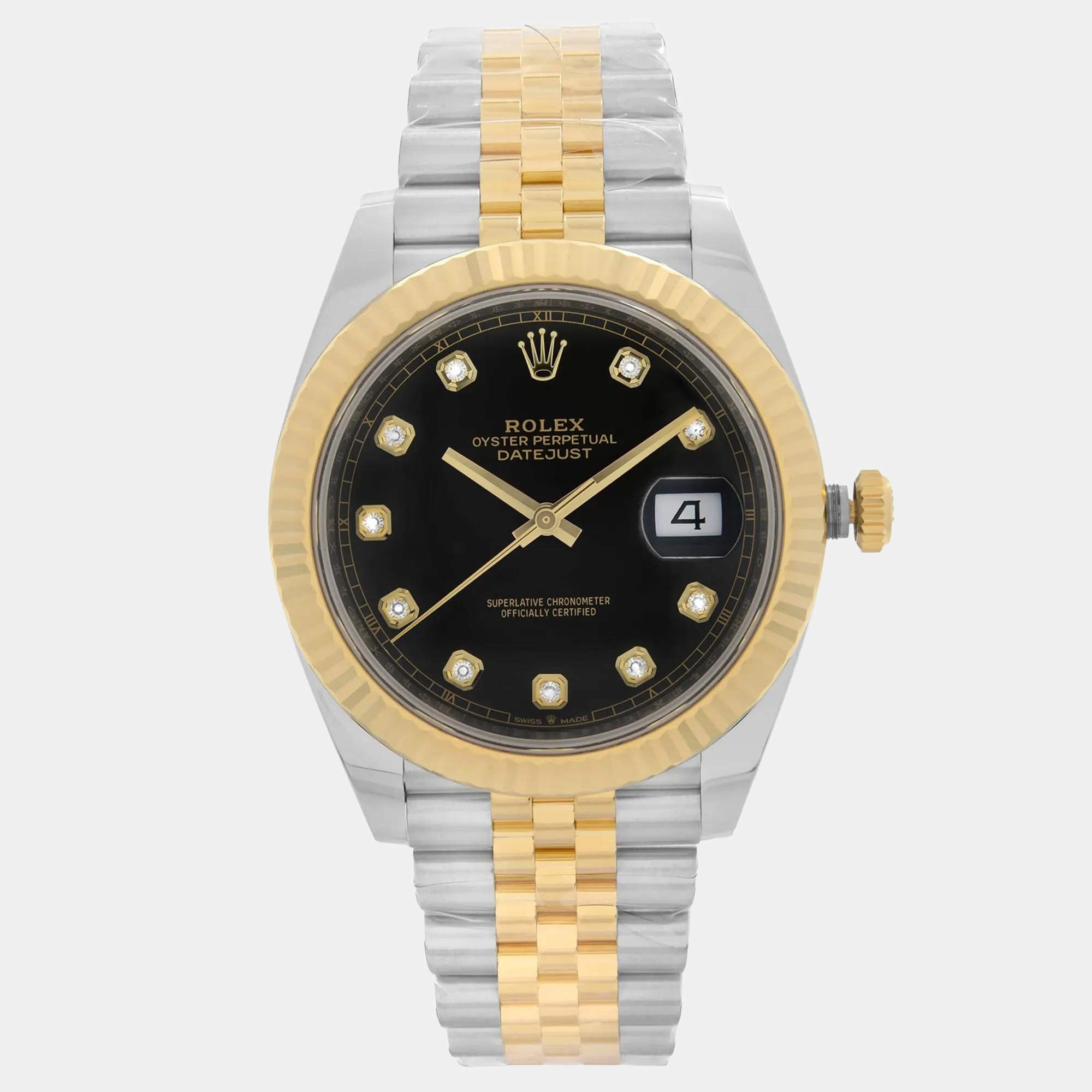 Pre Owned Rolex Datejust 126333 Automatic Black Diamond Dial Stainless Steel 18k Yellow Gold Men's Wristwatch 41 mm