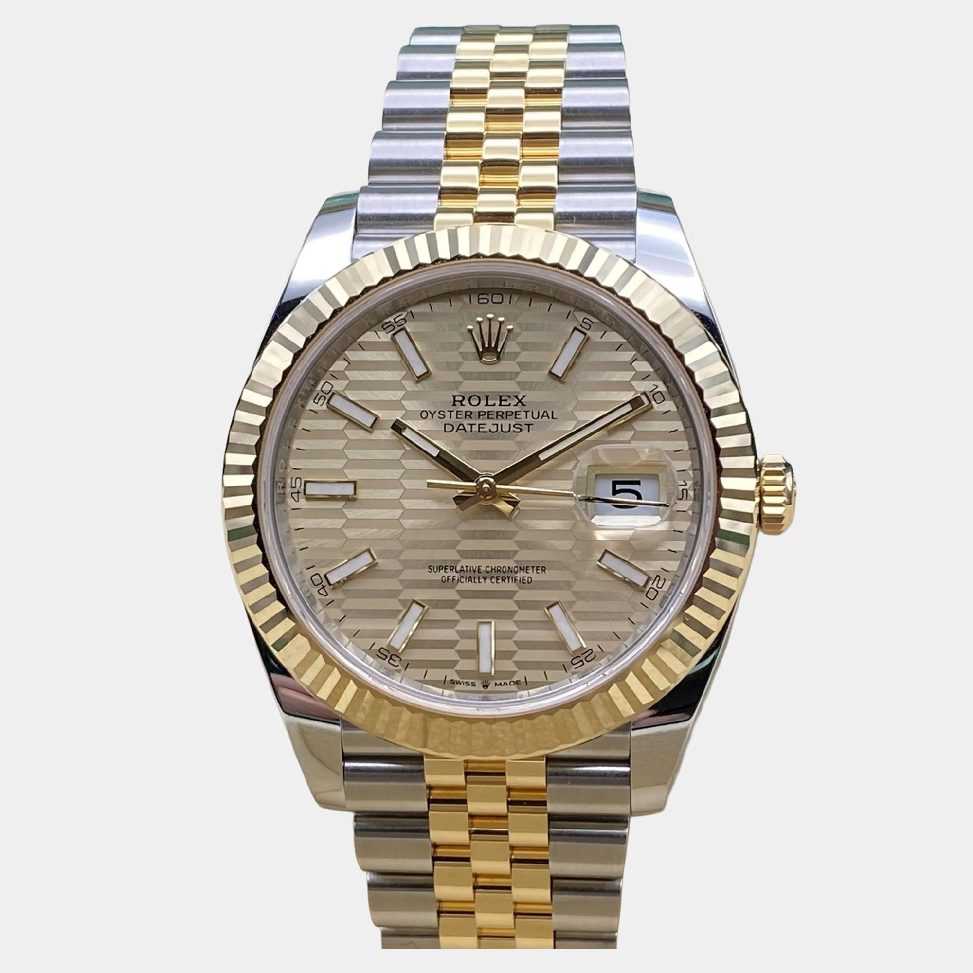 Pre Owned Rolex Datejust 126333 Automatic Champagne Motif Dial Yellow Gold Stainless Steel Men's Wristwatch 41 mm