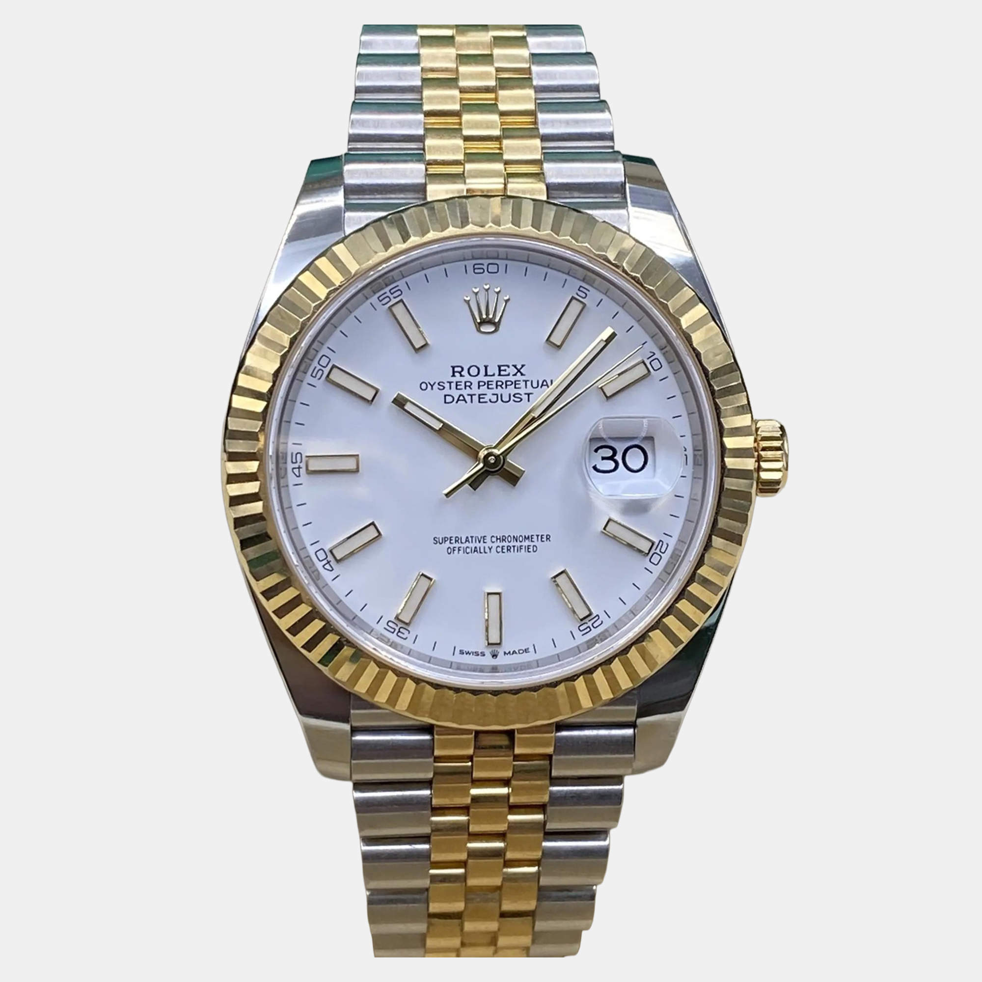 Pre Owned Rolex Datejust 126333 Automatic White Dial Stainless Steel 18k Yellow Gold Men's Wristwatch 41 mm