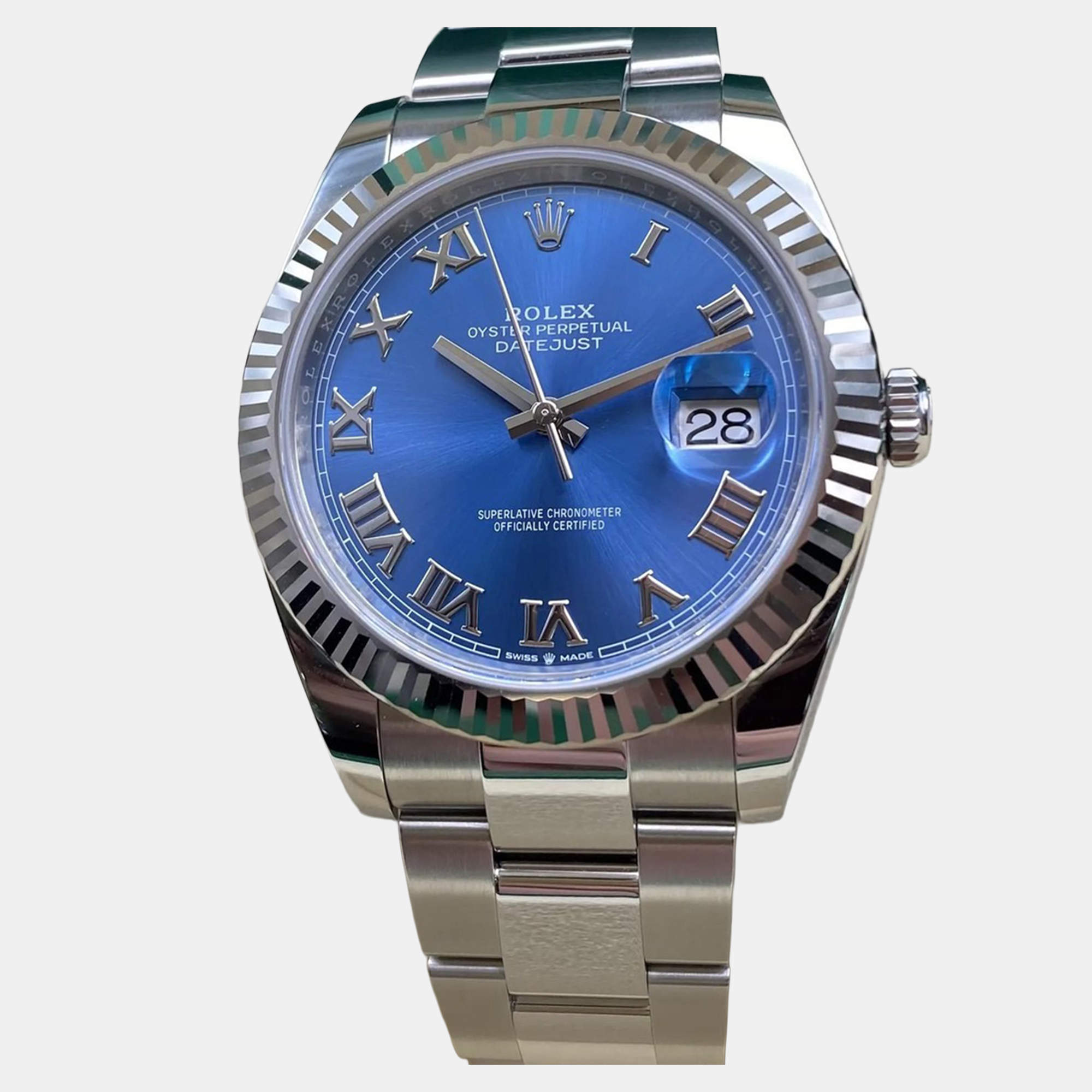 Pre Owned Rolex Datejust 126334 Automatic Blue Dial Stainless Steel 18k White Gold Men's Wristwatch 41mm