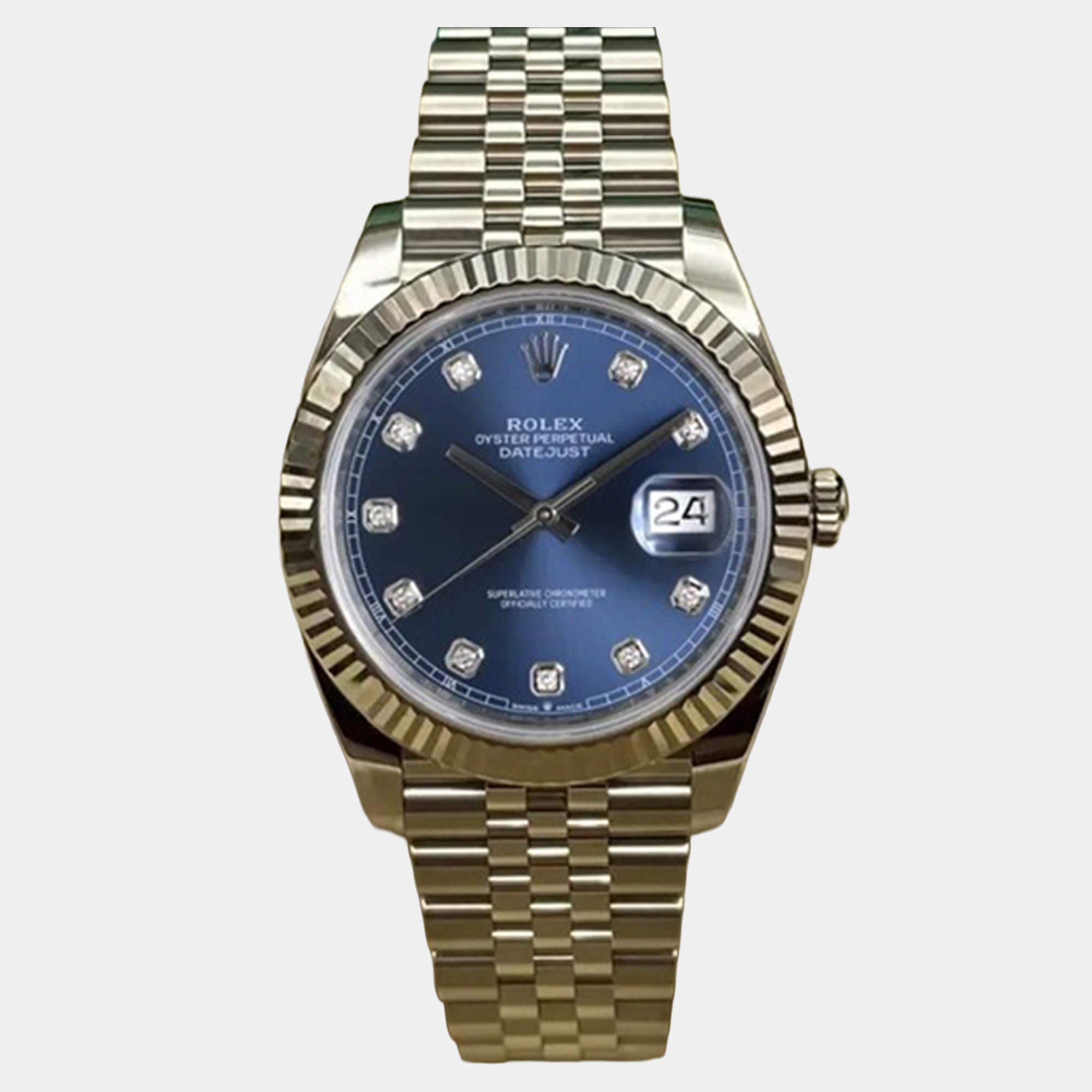 Pre Owned Rolex Datejust 126334 Automatic Blue Diamond Dial Stainless Steel Men's Wristwatch 41mm