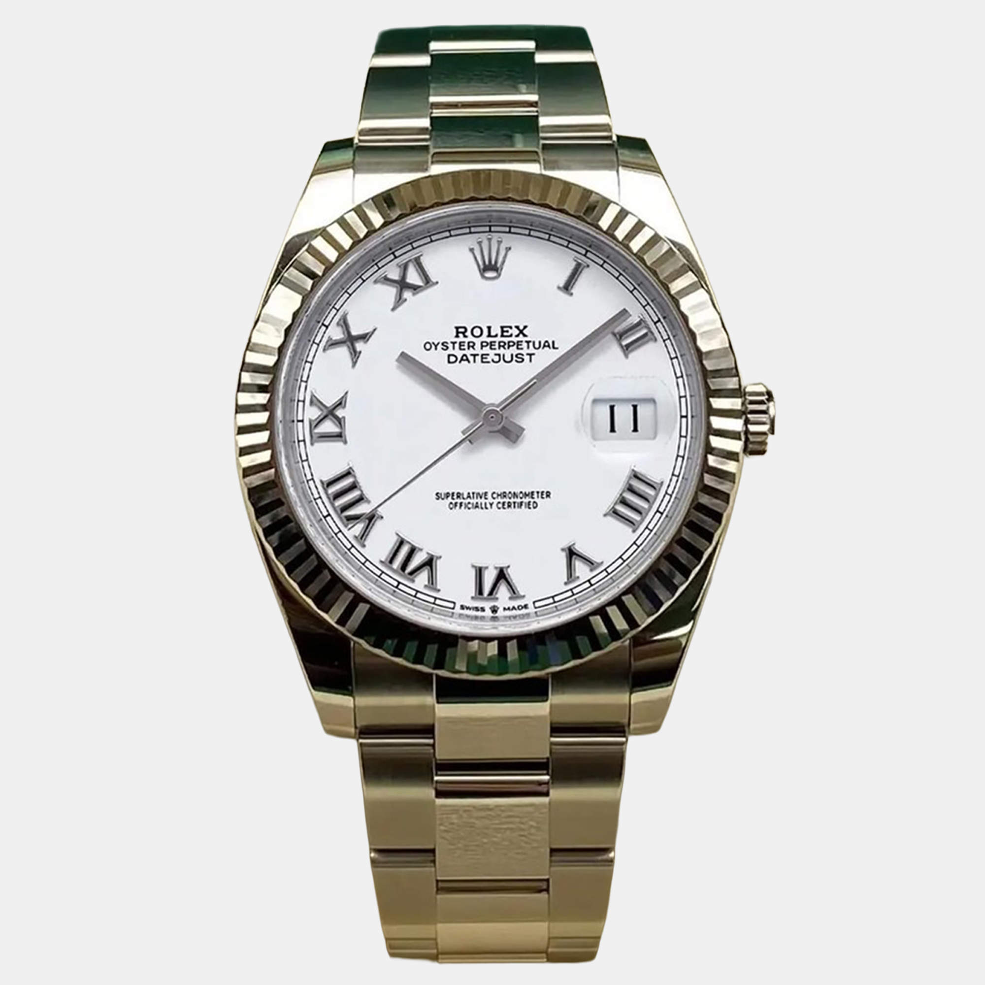 Pre Owned Rolex Datejust 126334 Automatic White Roman Dial Stainless Steel 18k White Gold Men's Wristwatch 41mm