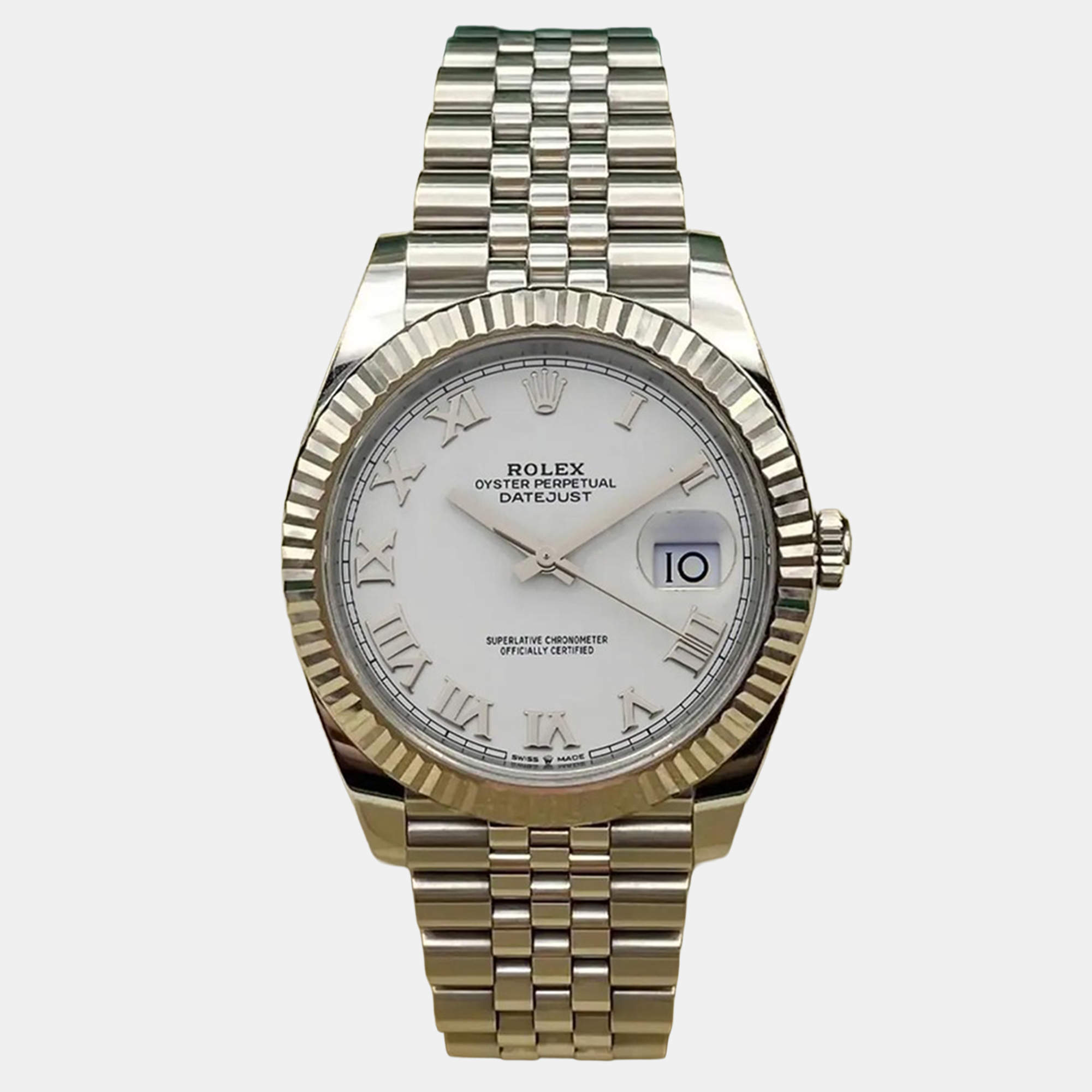 Pre Owned Rolex Datejust 126334 Automatic White Roman Dial Stainless Steel Men's Wristwatch 41mm