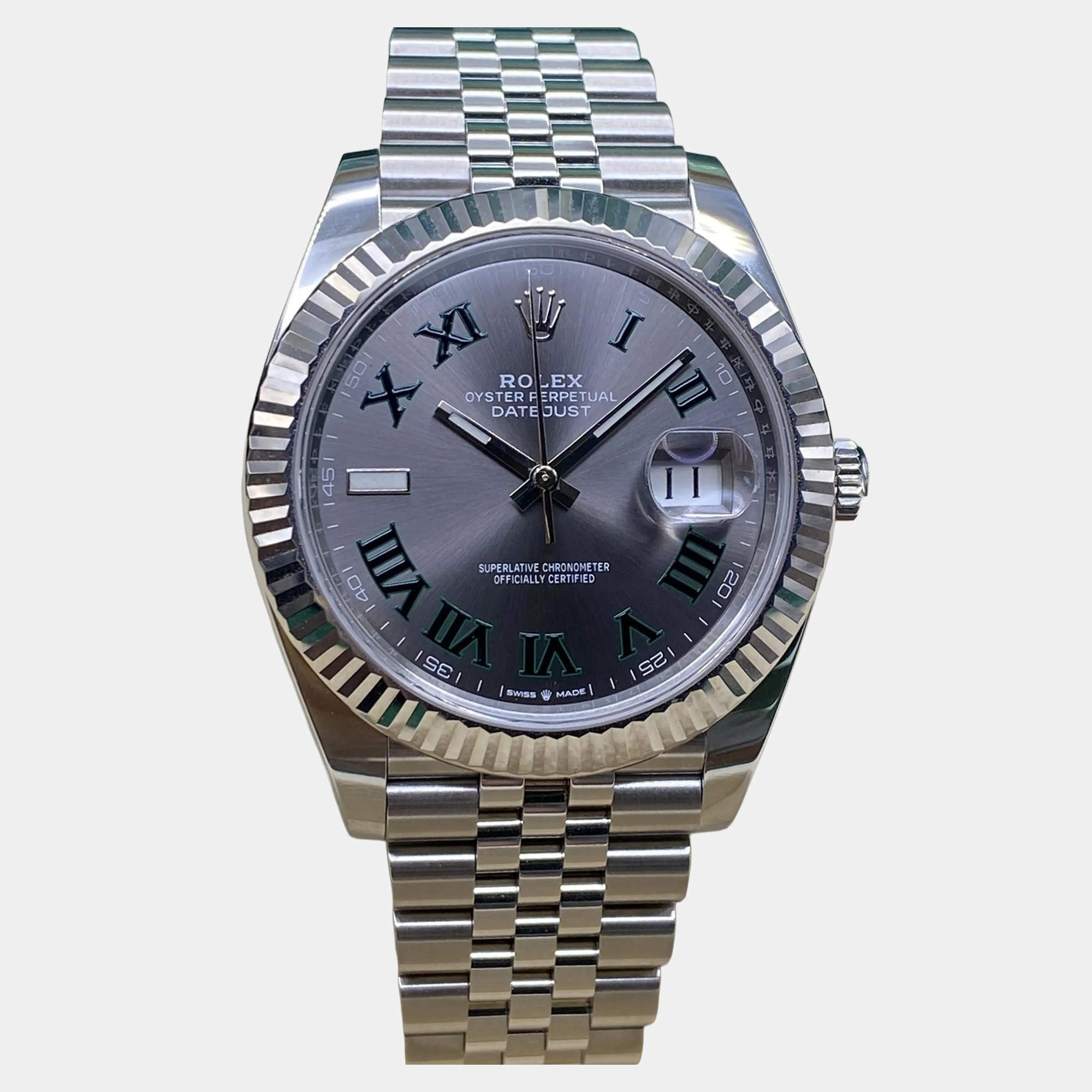 Pre Owned Rolex Datejust 126334 Automatic Wimbledon Dial Stainless Steel Men's Wristwatch 41mm