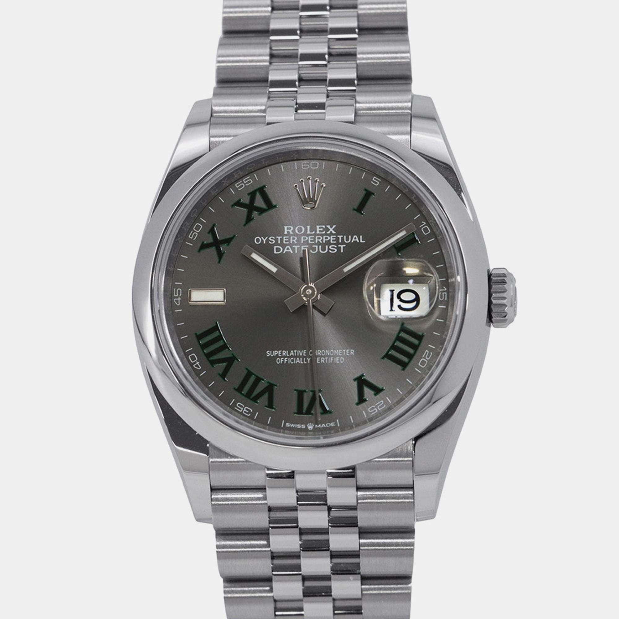 Pre Owned Rolex Datejust 126200 Automatic Grey Stainless Steel Men's Wristwatch 36 mm