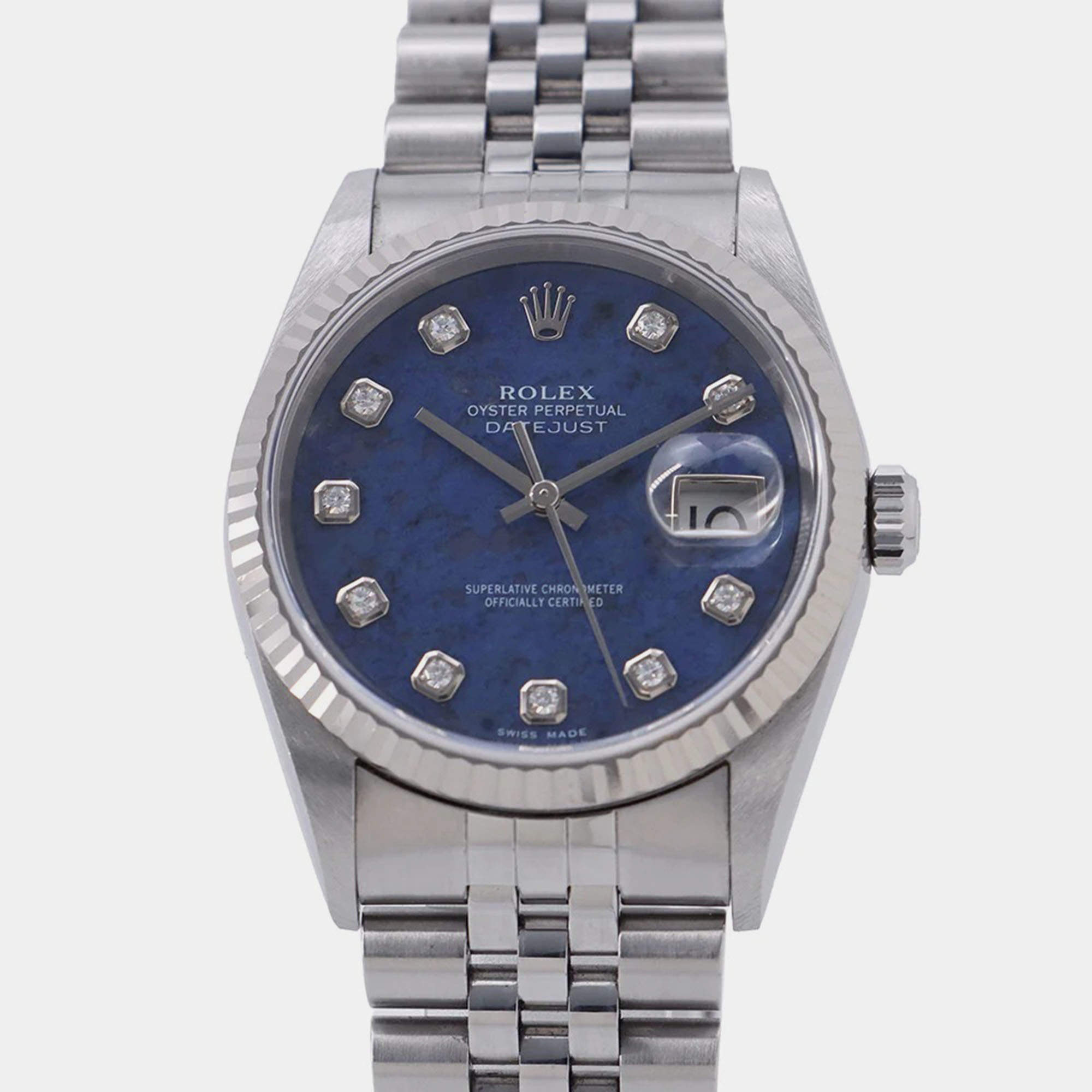 مملوكة مسبقًا Rolex Datejust 16234G Automatic Sodalite 18k White Gold Stainless Steel Men's Wristwatch 36 mm