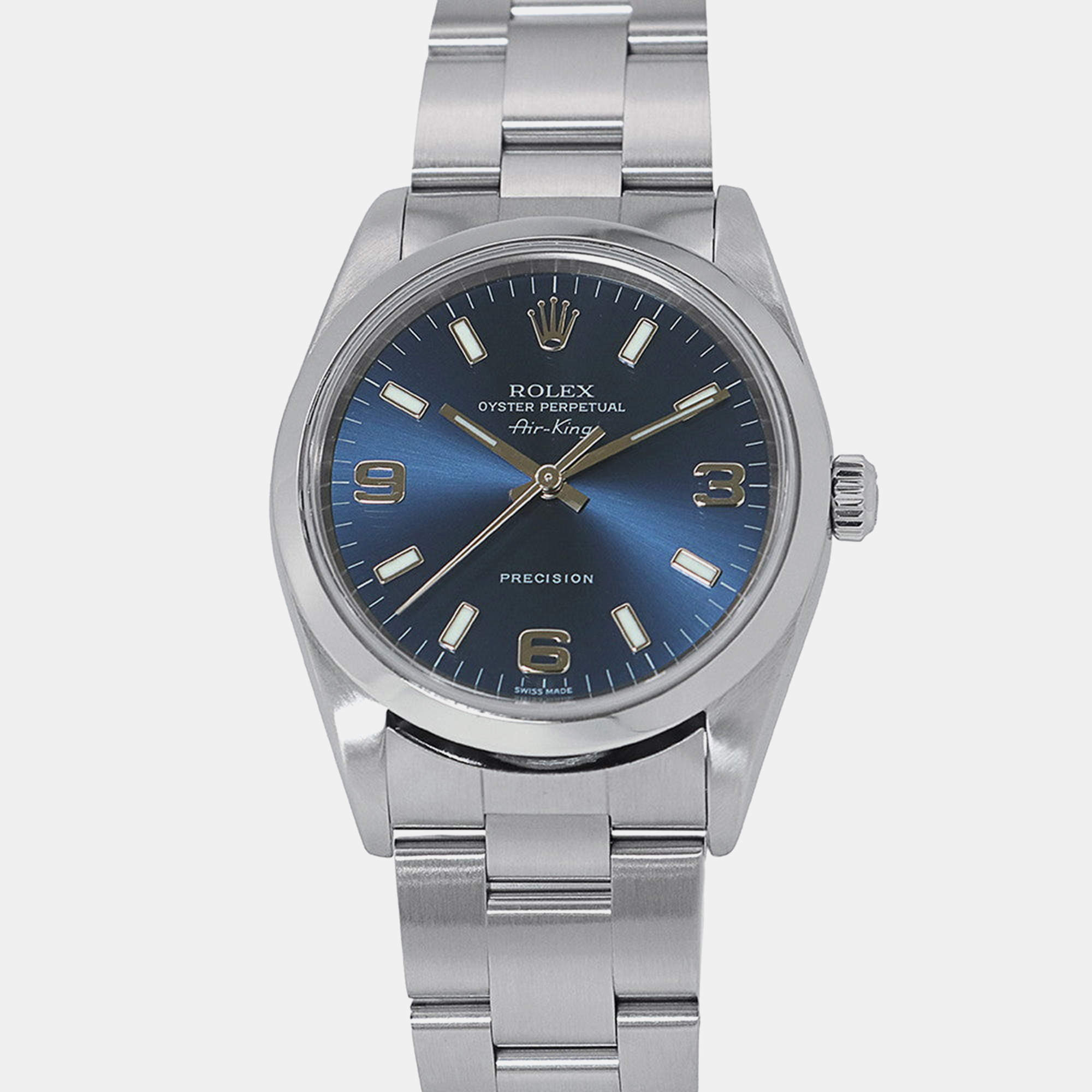 مملوكة مسبقًا Rolex Air-King 14000M Automatic Blue Stainless Steel Men's Wristwatch 34 mm