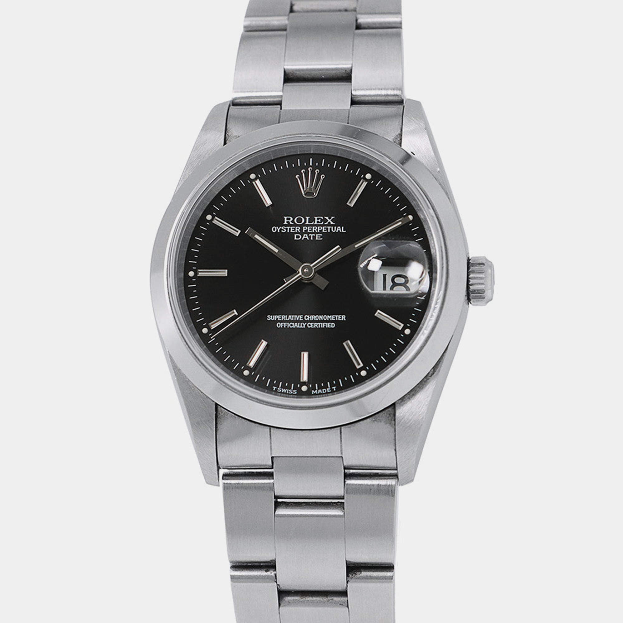 مملوكة مسبقًا Rolex Oyster Perpetual Date 15200 Automatic Black Stainless Steel Men's Wristwatch 34 mm