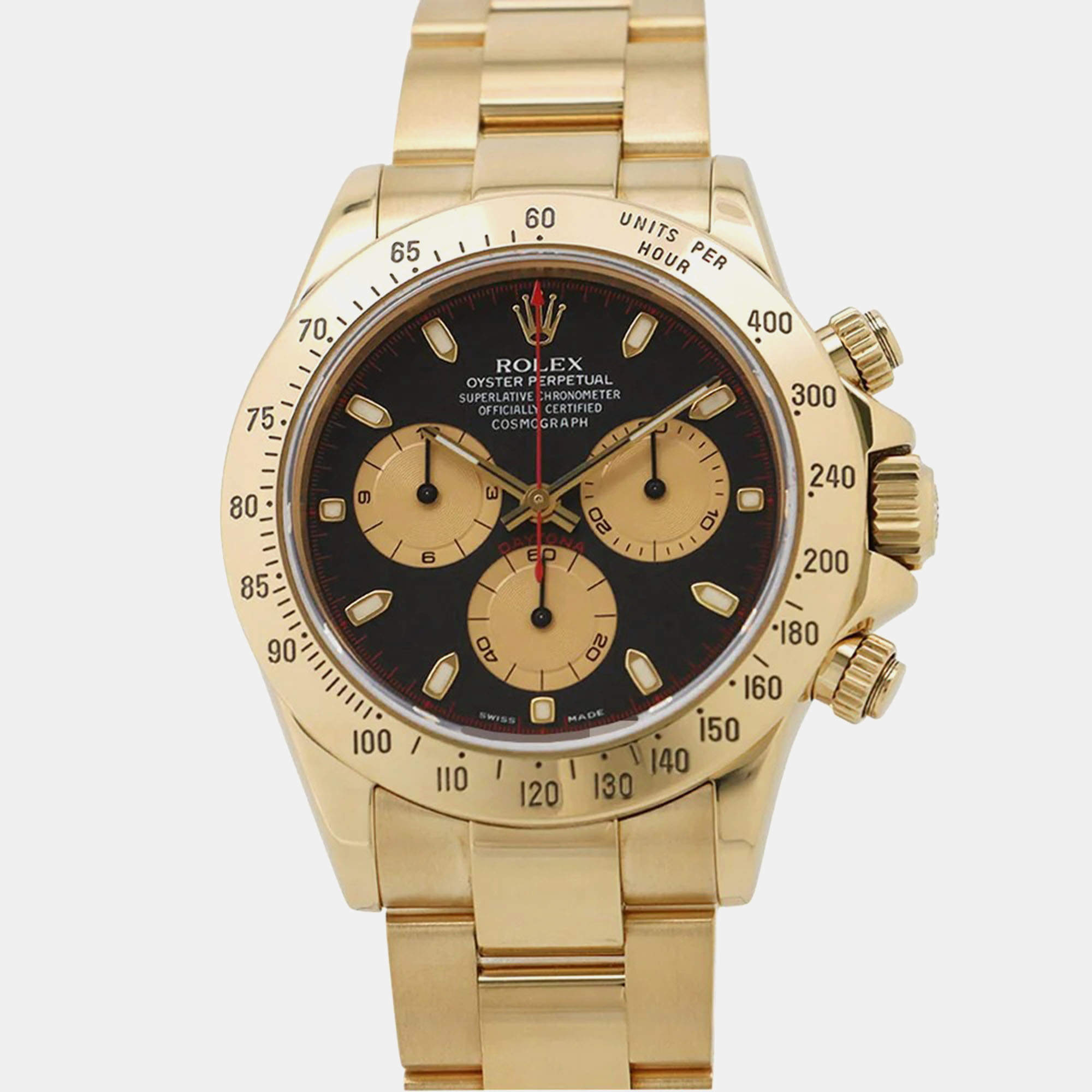 Pre Owned Rolex Cosmograph Daytona 116528 Automatic Black 18k Yellow Gold Men's Wristwatch 40 mm