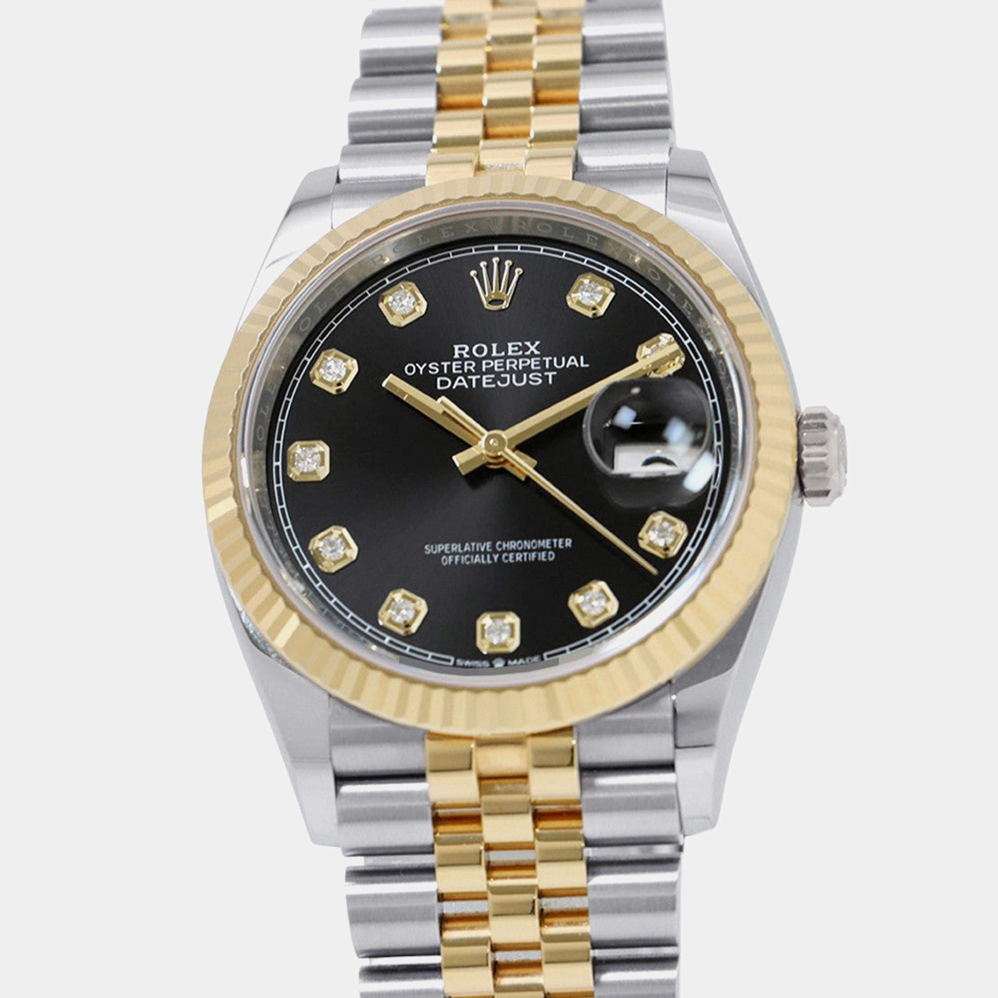 Pre Owned Rolex Datejust 126233G Automatic Black 18K Yellow Gold Stainless Steel Men's Wristwatch 36 mm