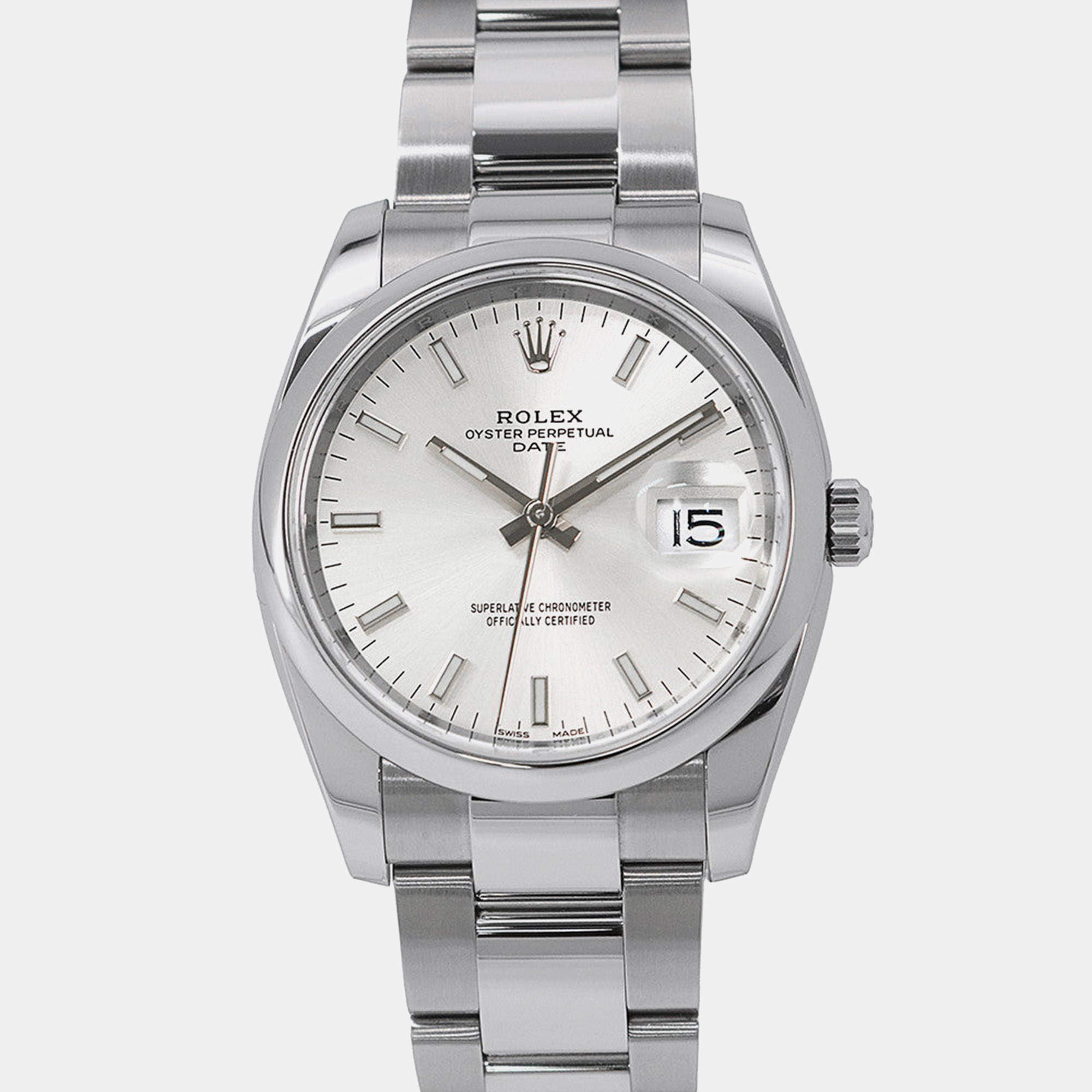 Pre Owned Rolex Oyster Perpetual 115200 Automatic Silver Stainless Steel Men's Wristwatch 34 mm