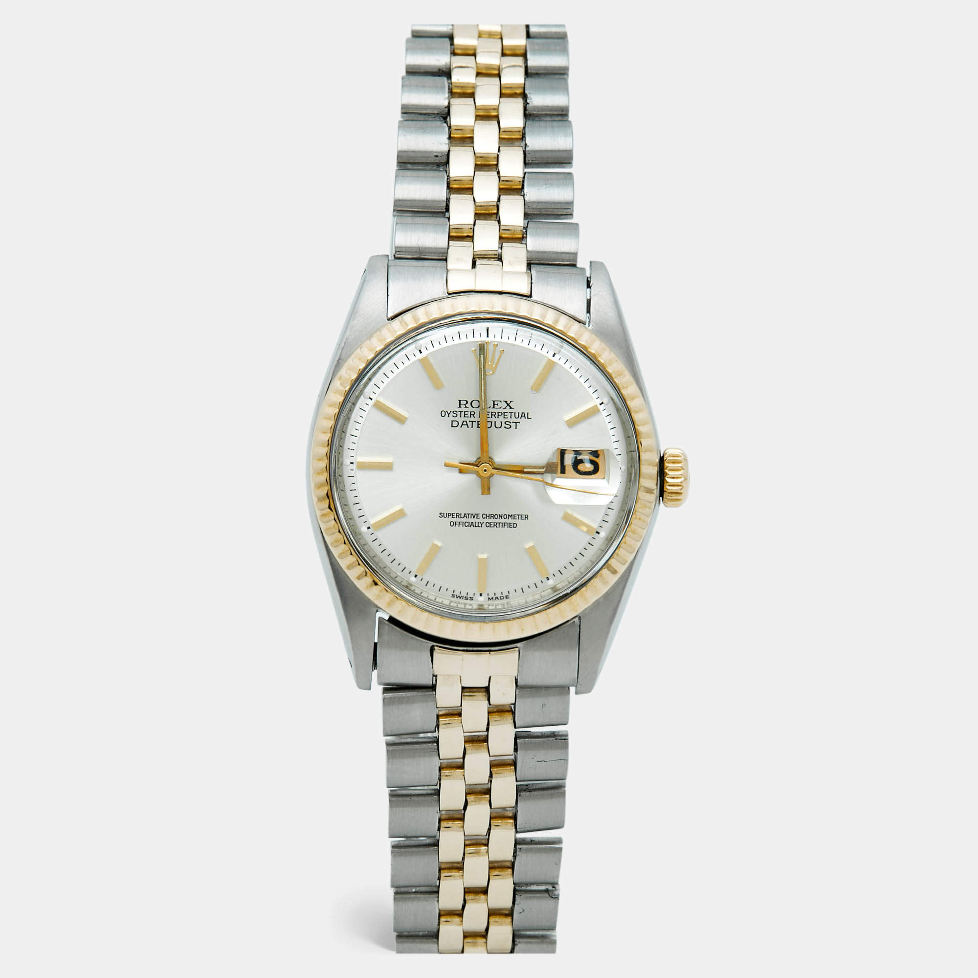 Pre Owned Rolex Datejust 1601 Automatic Silver Dial 14K Yellow Gold Stainless Steel Men's Wristwatch 36 mm