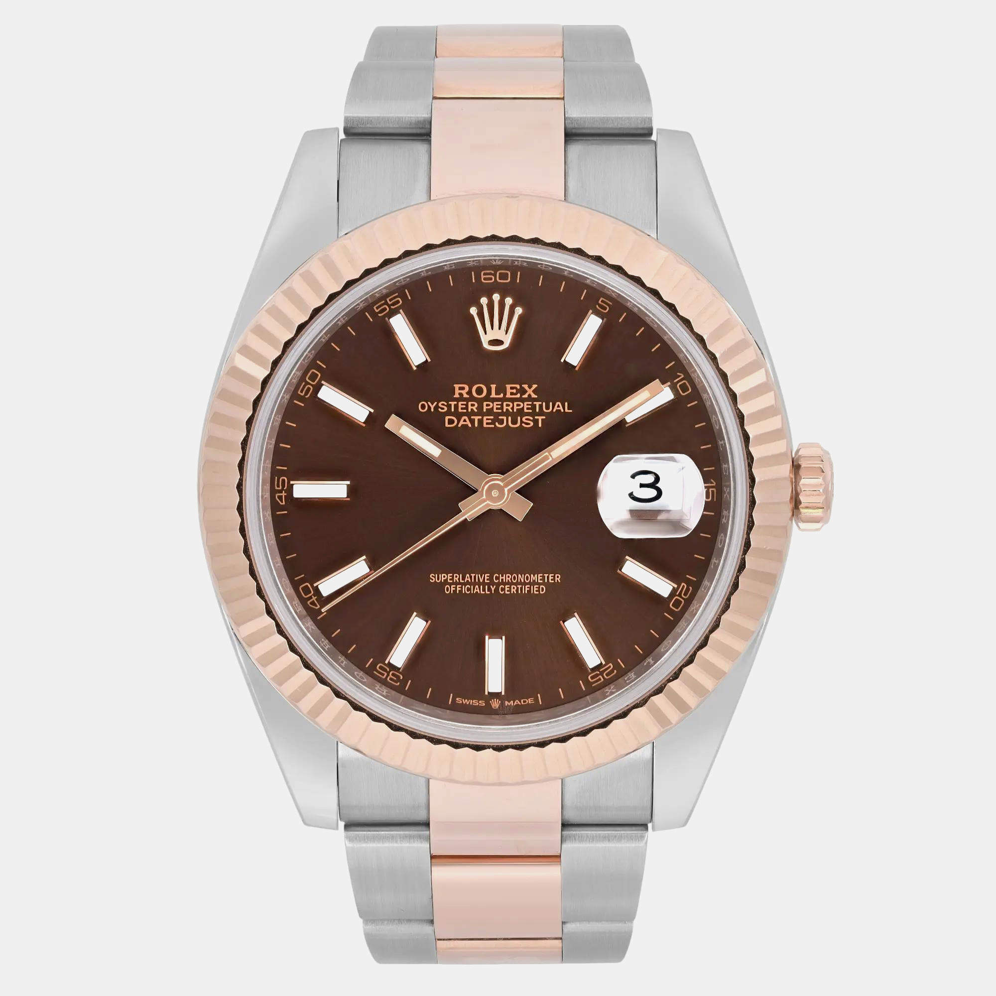 Pre Owned Rolex Datejust 126331 Brown Rose Gold, Stainless Steel Automatic Men's Wristwatch 41mm