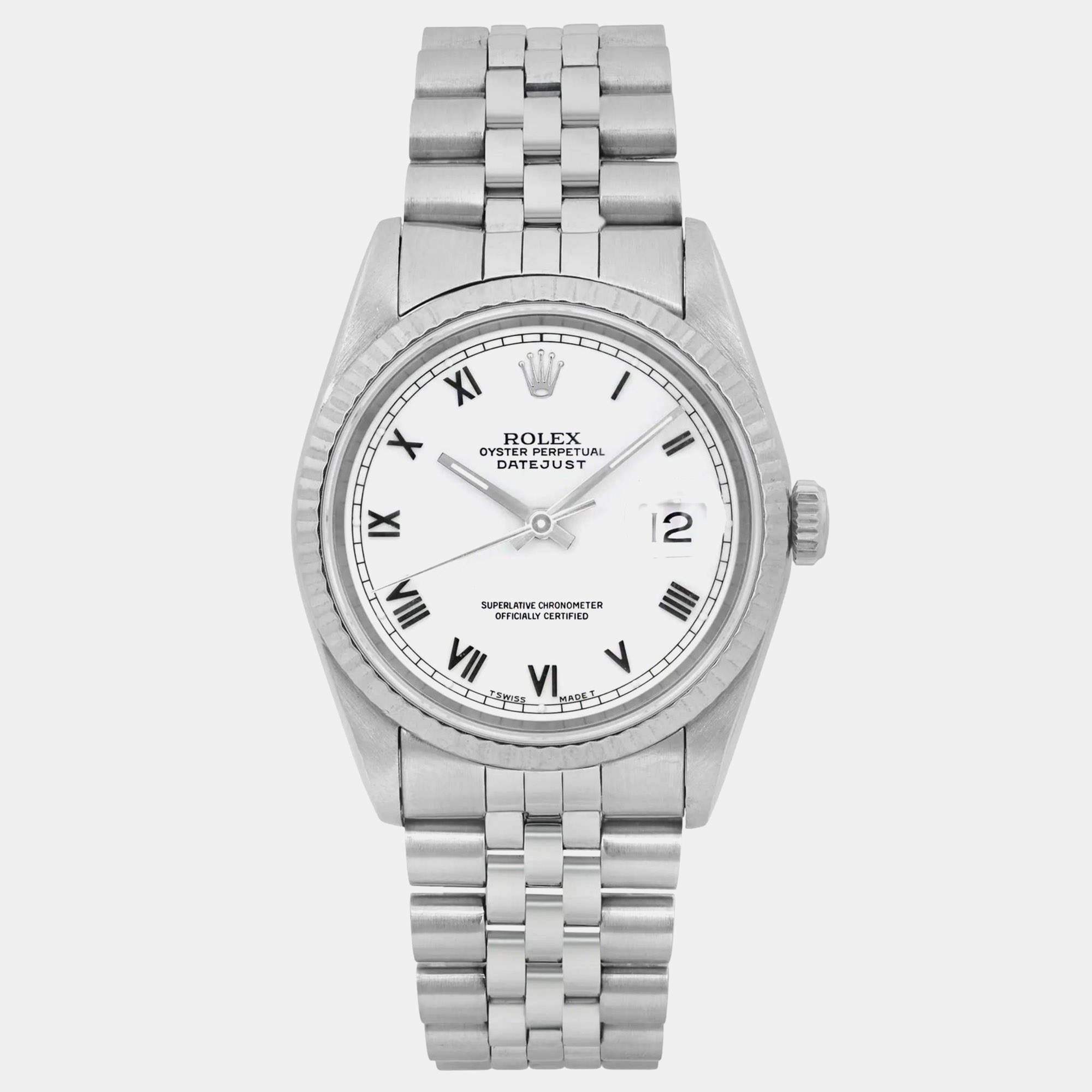 Pre Owned Rolex Datejust 16234 White Stainless Steel Automatic Men's Wristwatch 36mm