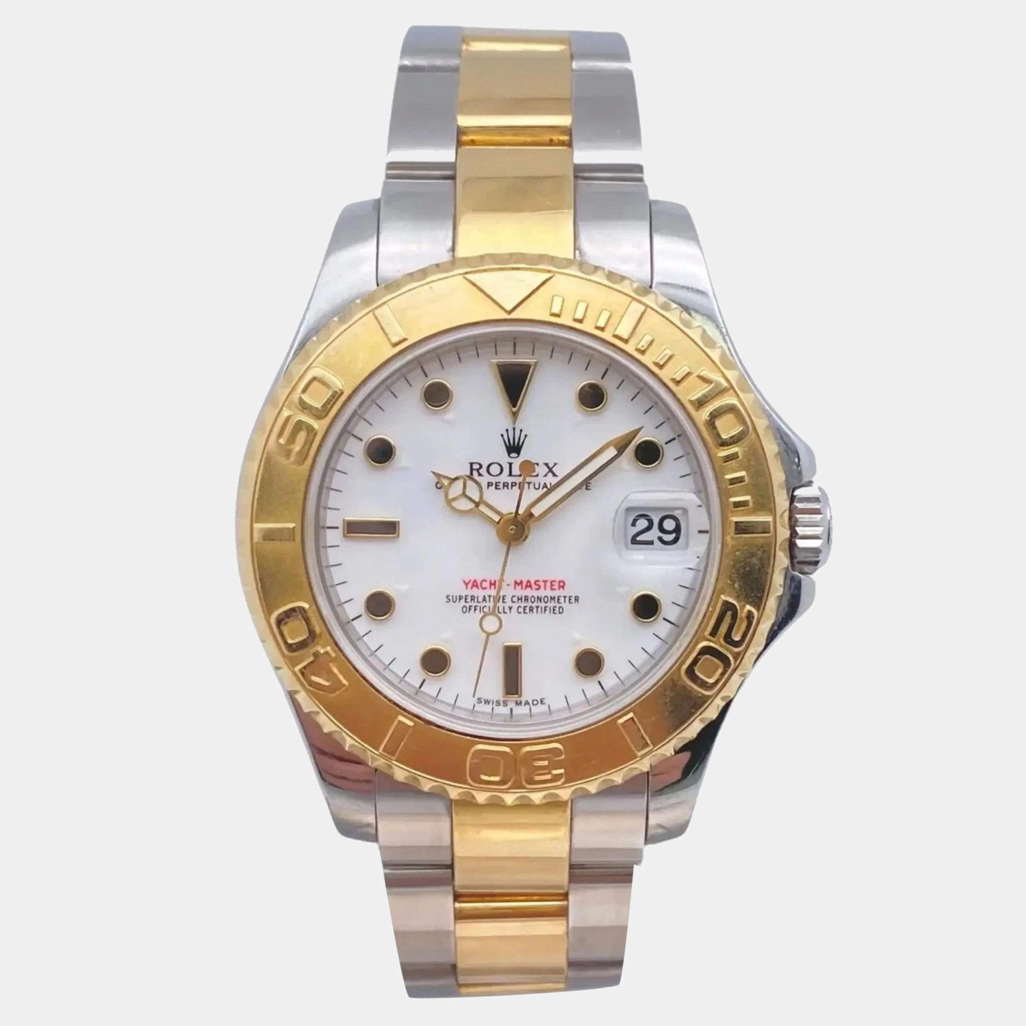 Pre Owned Rolex Yacht-Master 168623 White Stainless Steel Automatic Men Wristwatch 35mm