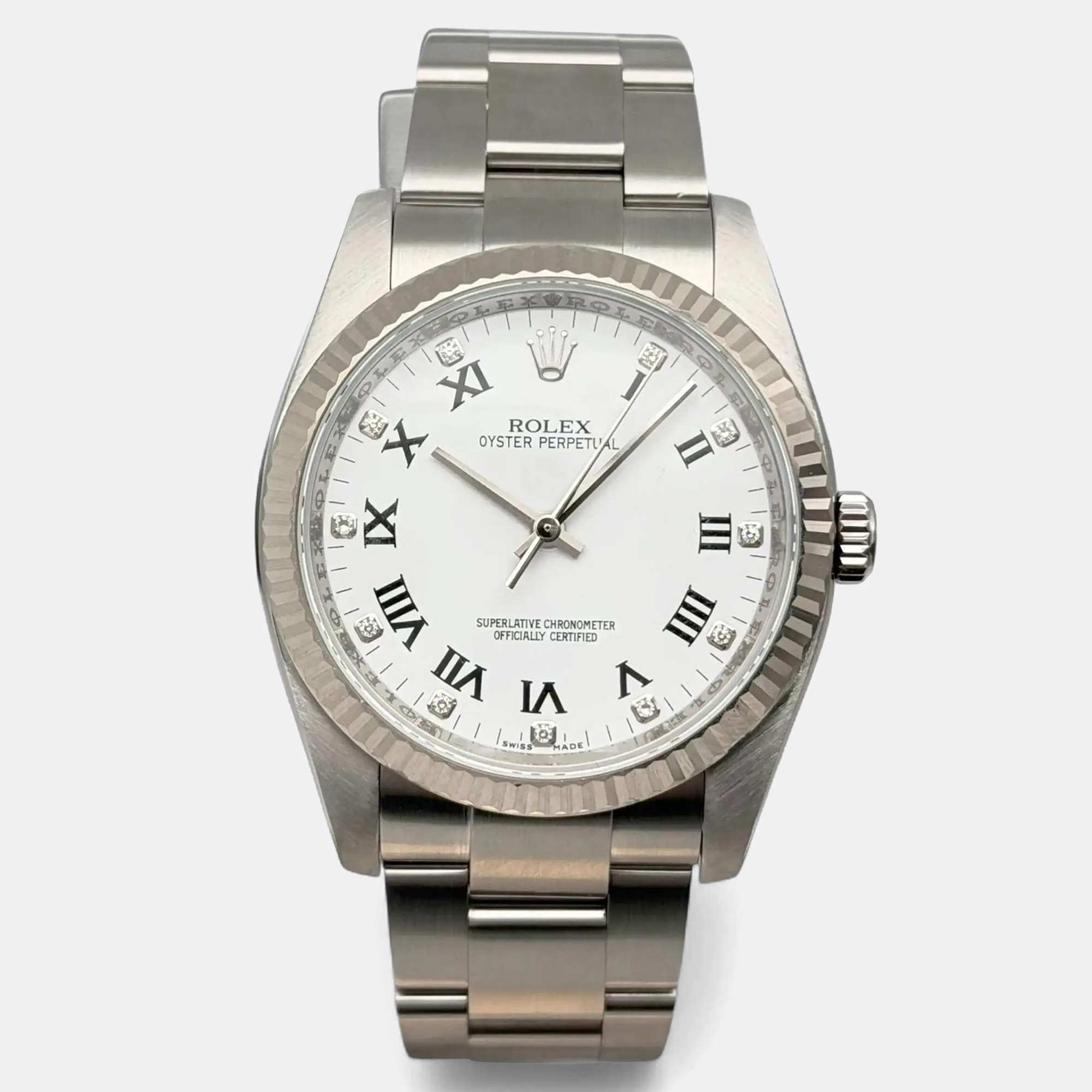 مملوكة مسبقًا Rolex Oyster Perpetual 116034 White Stainless Steel Automatic Men Wristwatch 36mm
