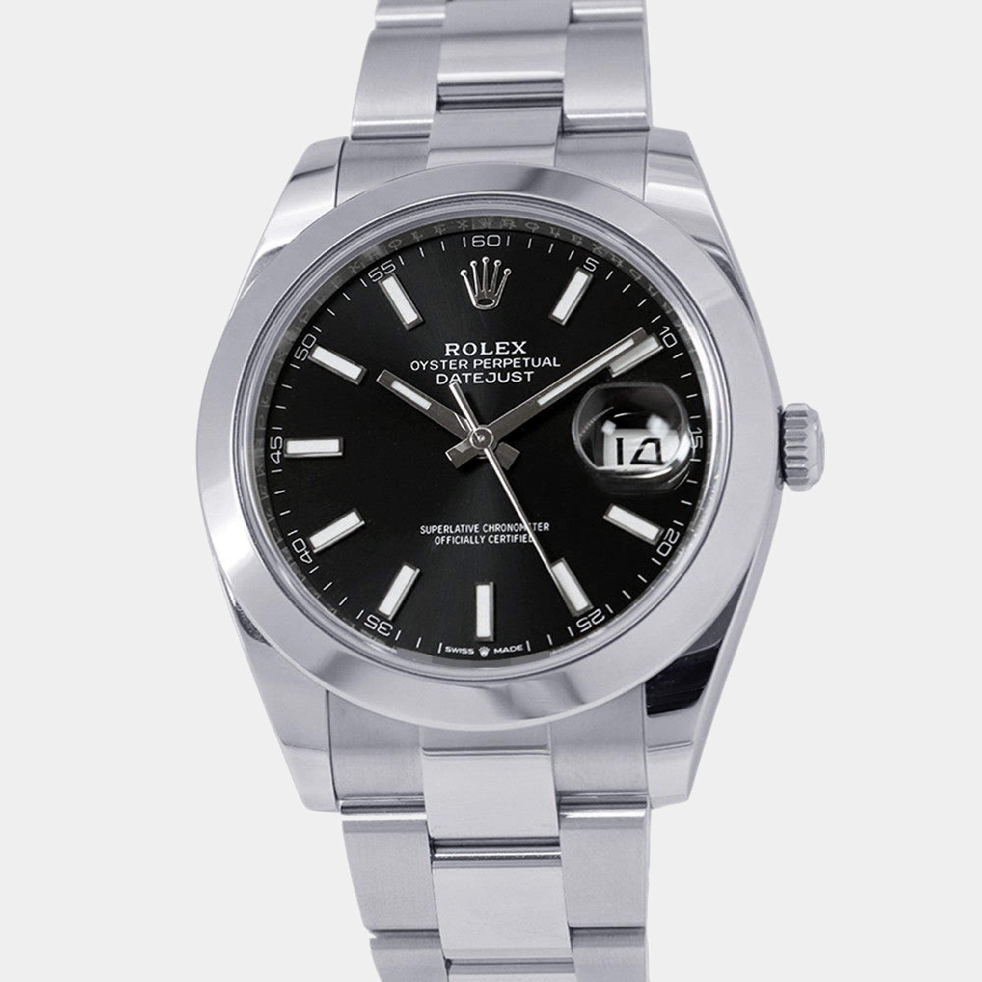 Pre Owned Rolex Datejust 126300 Black Stainless Steel Automatic Men Wristwatch 41mm