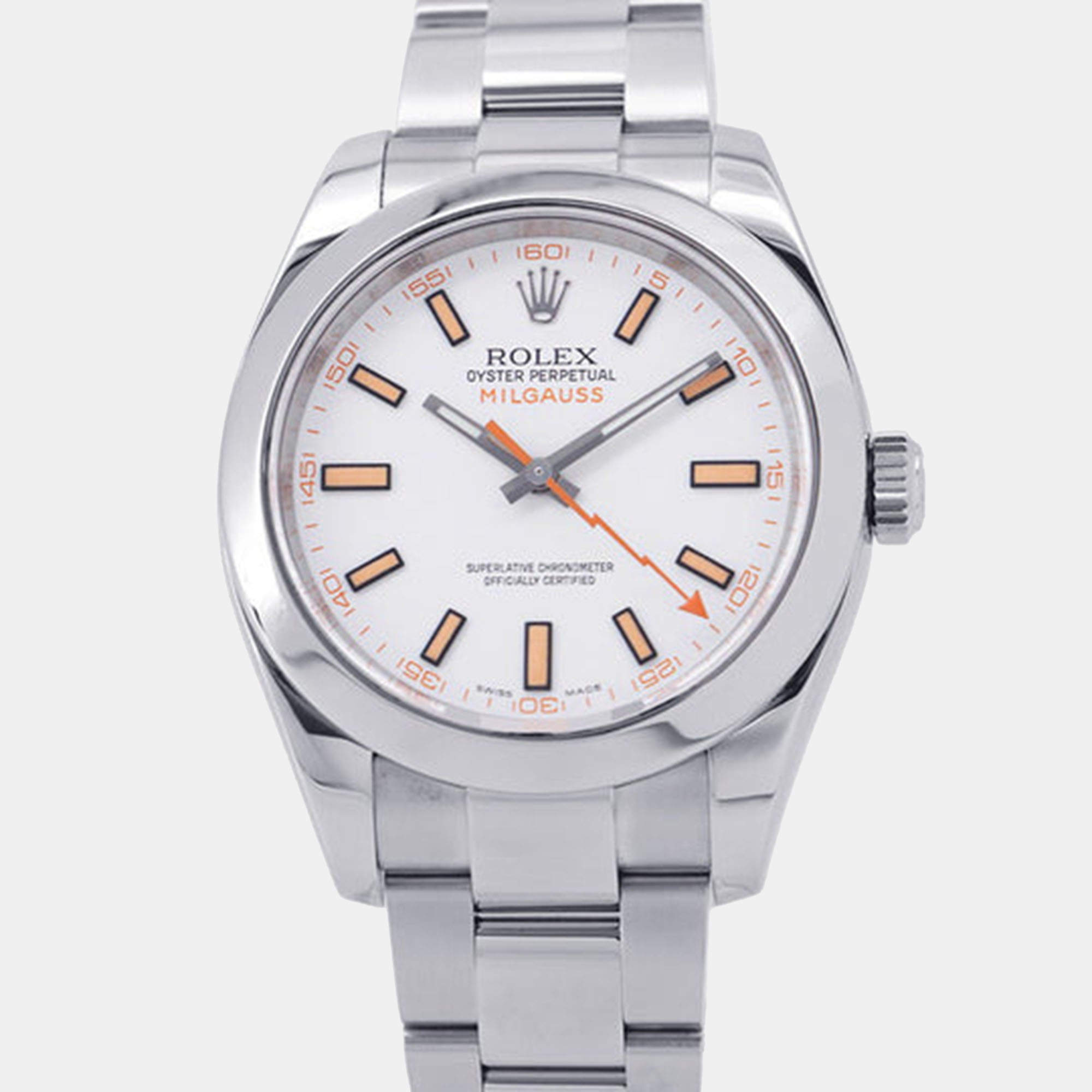 Pre Owned Rolex Milgauss 116400 White Stainless Steel Automatic Men Wristwatch 40mm
