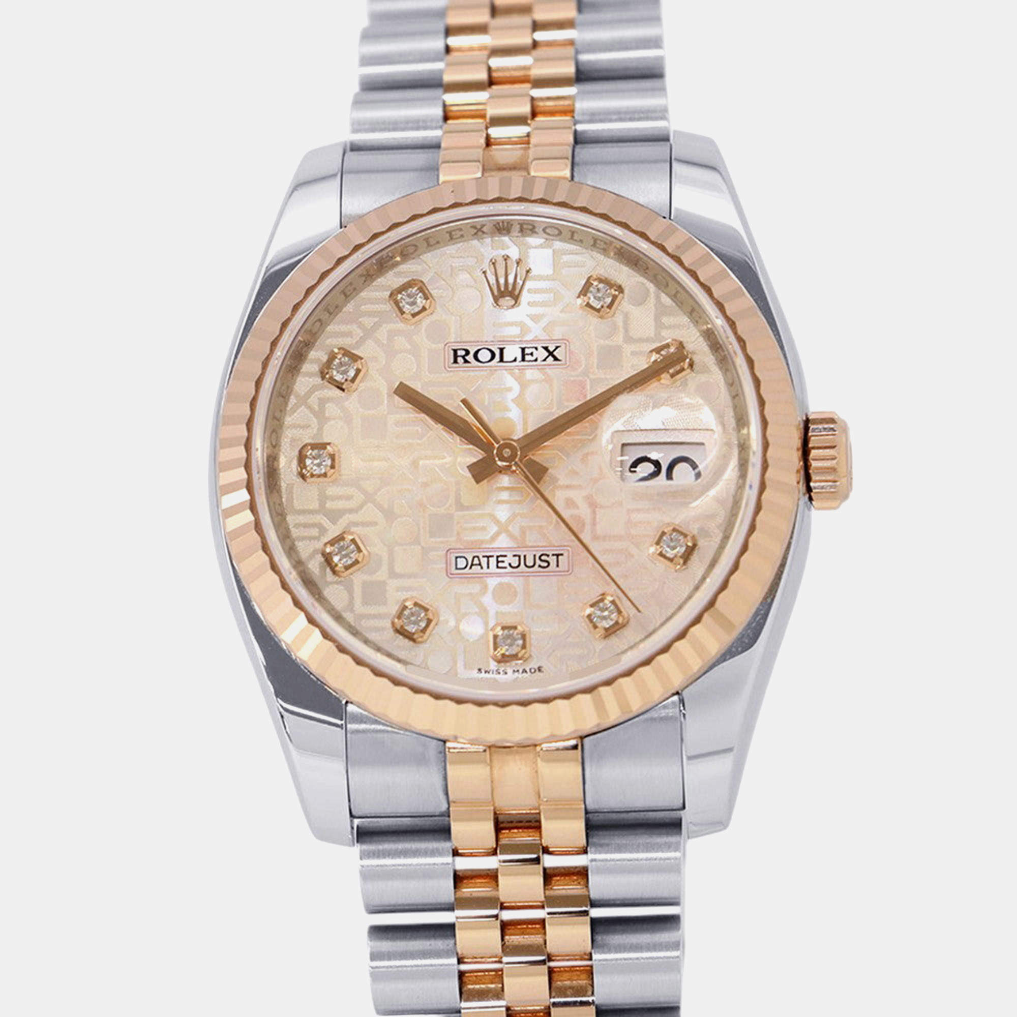 Pre Owned Rolex Datejust 116231G Automatic Pink Dial Stainless Steel 18k Rose Gold Men's Wristwatch 36mm