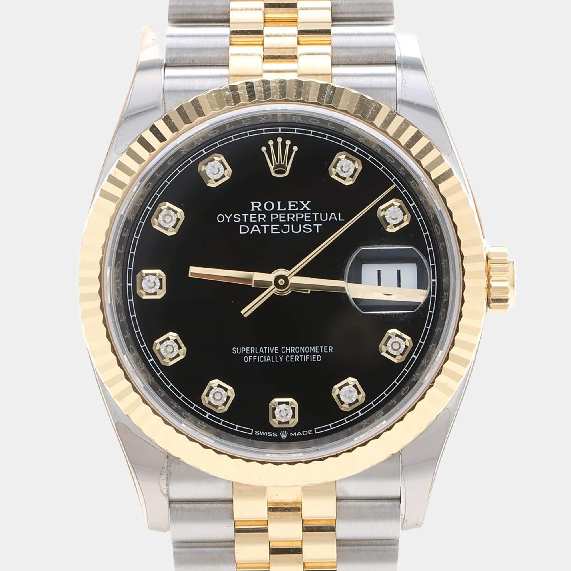 Pre Owned Rolex Datejust 126233 Black 18K Yellow Gold, Stainless Steel, Diamond Automatic Men's Wristwatch 36mm
