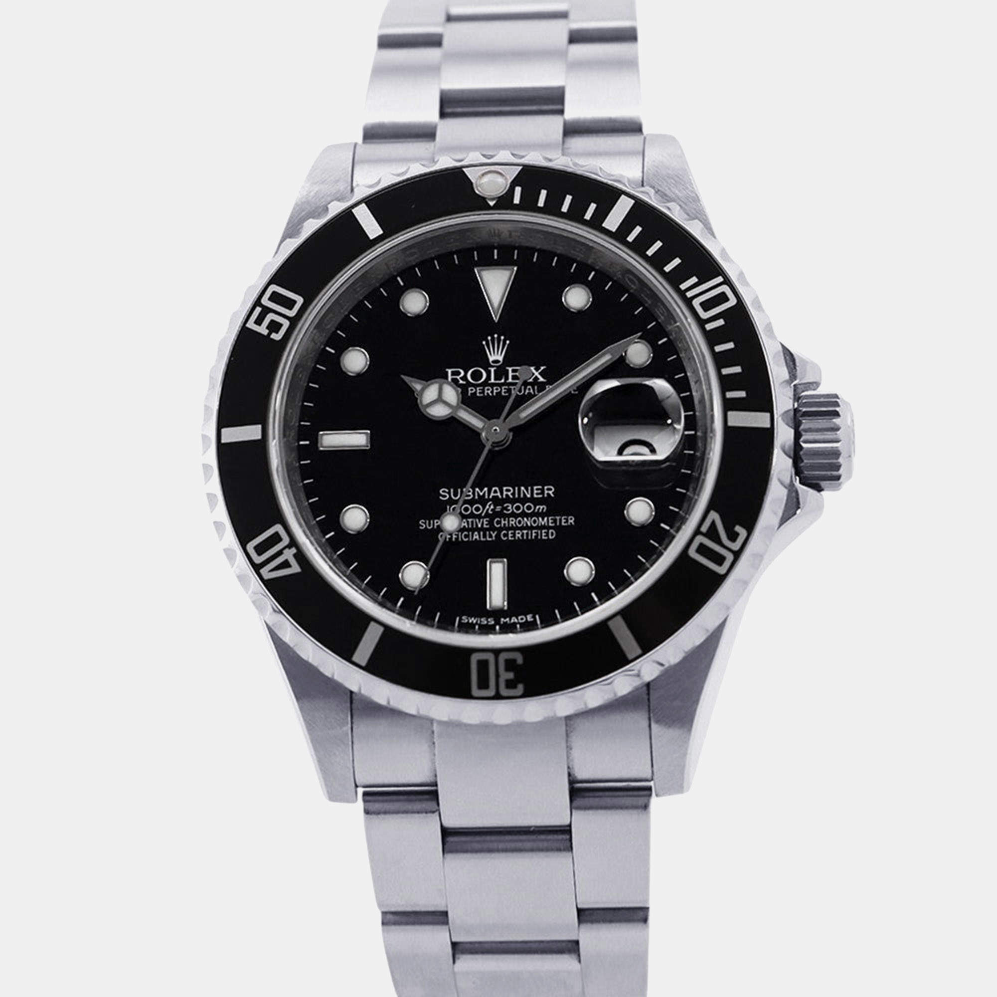 Pre Owned Rolex Submariner 16610 Black Stainless Steel Automatic Men Wristwatch 40mm