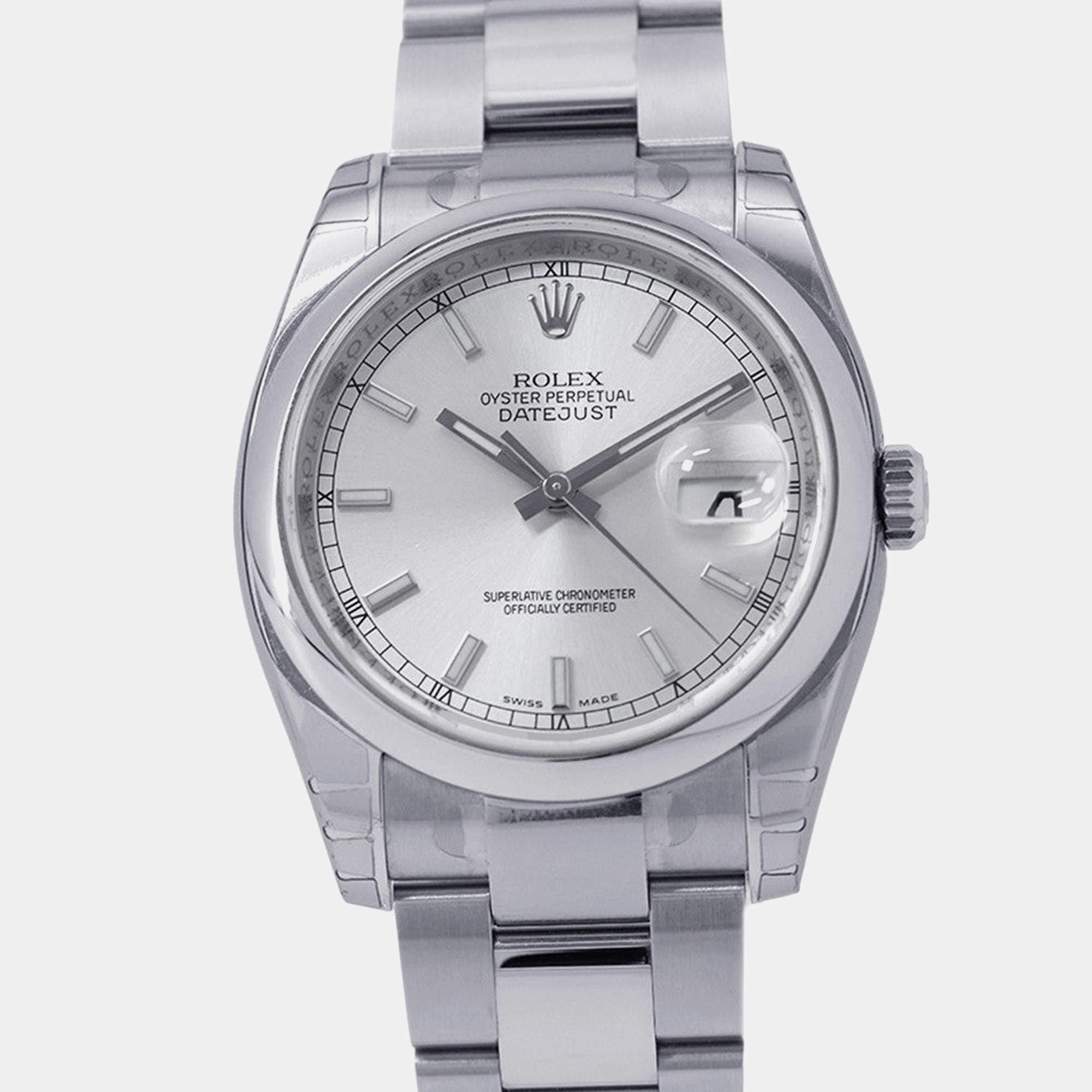 Pre Owned ساعة يد رجالية رولكس دايت جست 116200 ستانلس ستيل فضية 36 مم