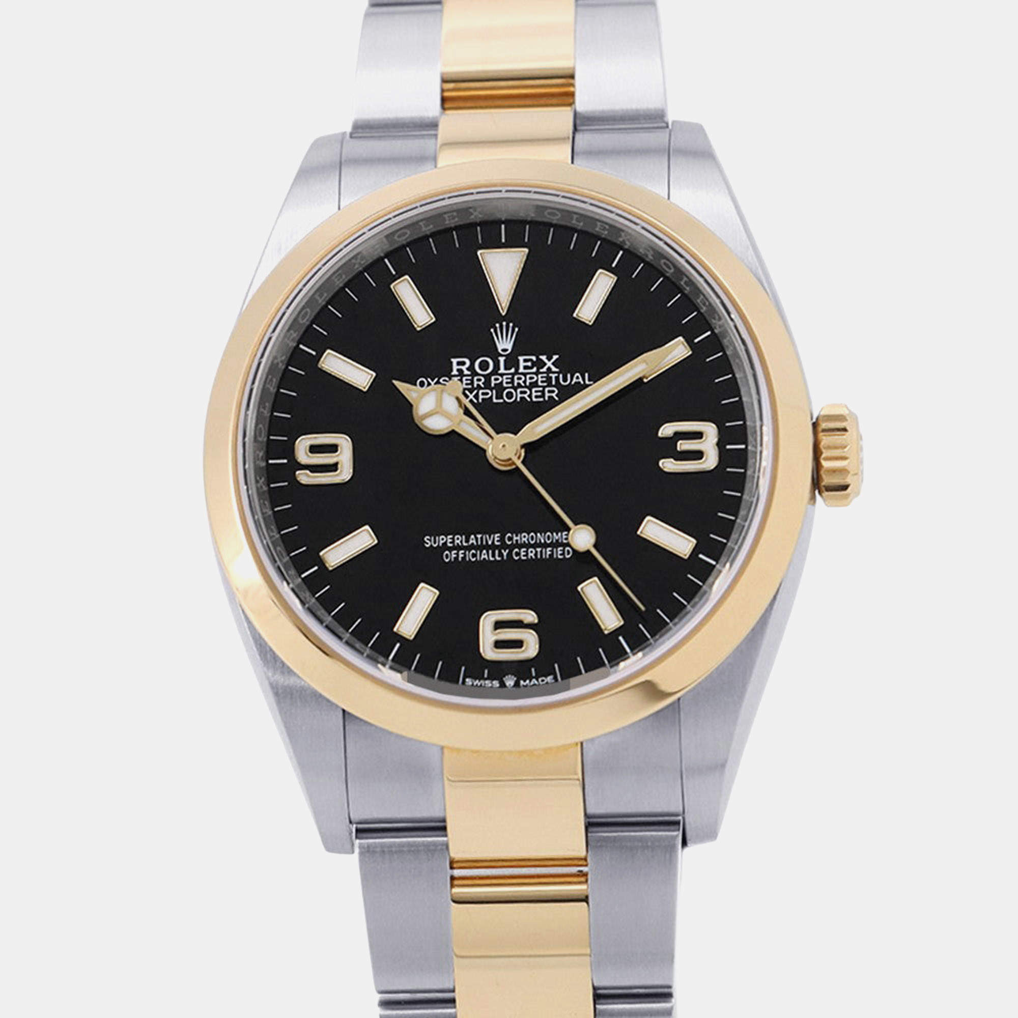 Pre Owned Rolex Explorer 124273 Black 18K Yellow Gold, Stainless Steel Automatic Men's Wristwatch 36mm