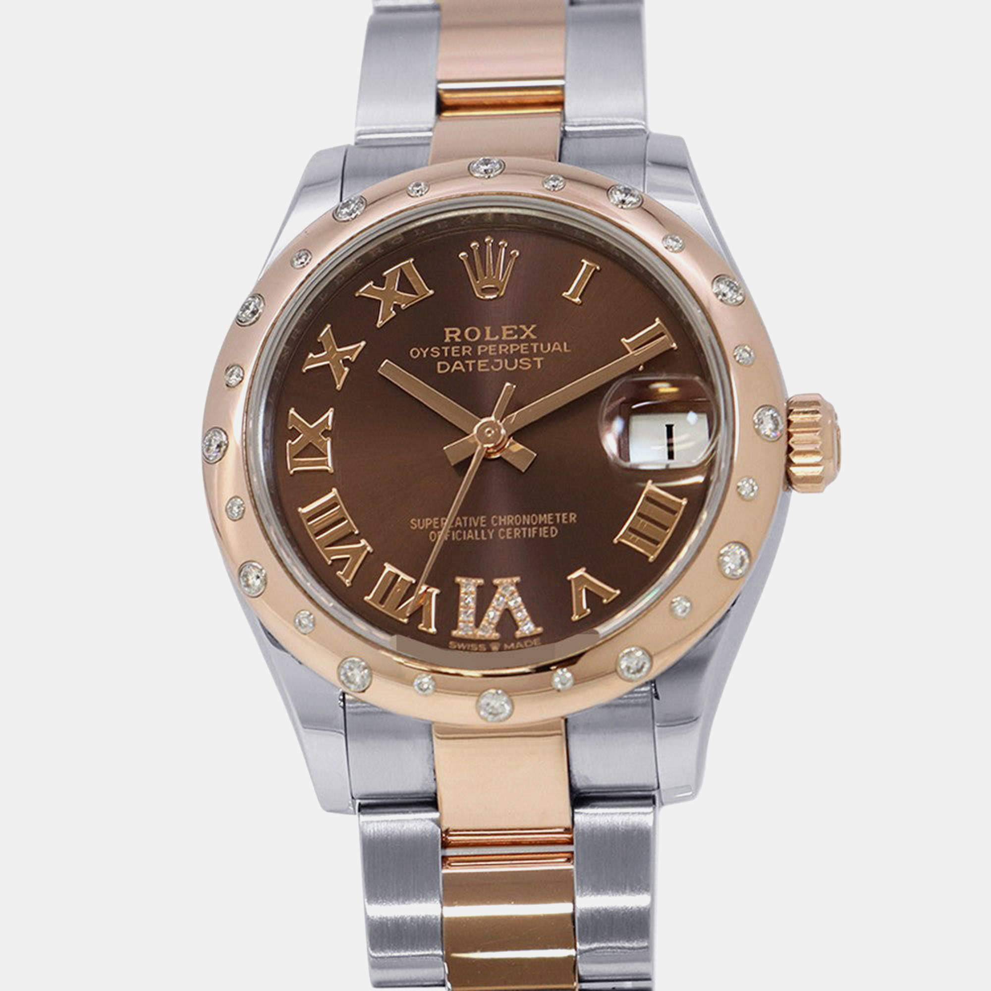 Pre Owned Rolex Datejust 278341RBR Brown Rose Gold, Stainless Steel, Diamond Automatic Men's Watches 31mm