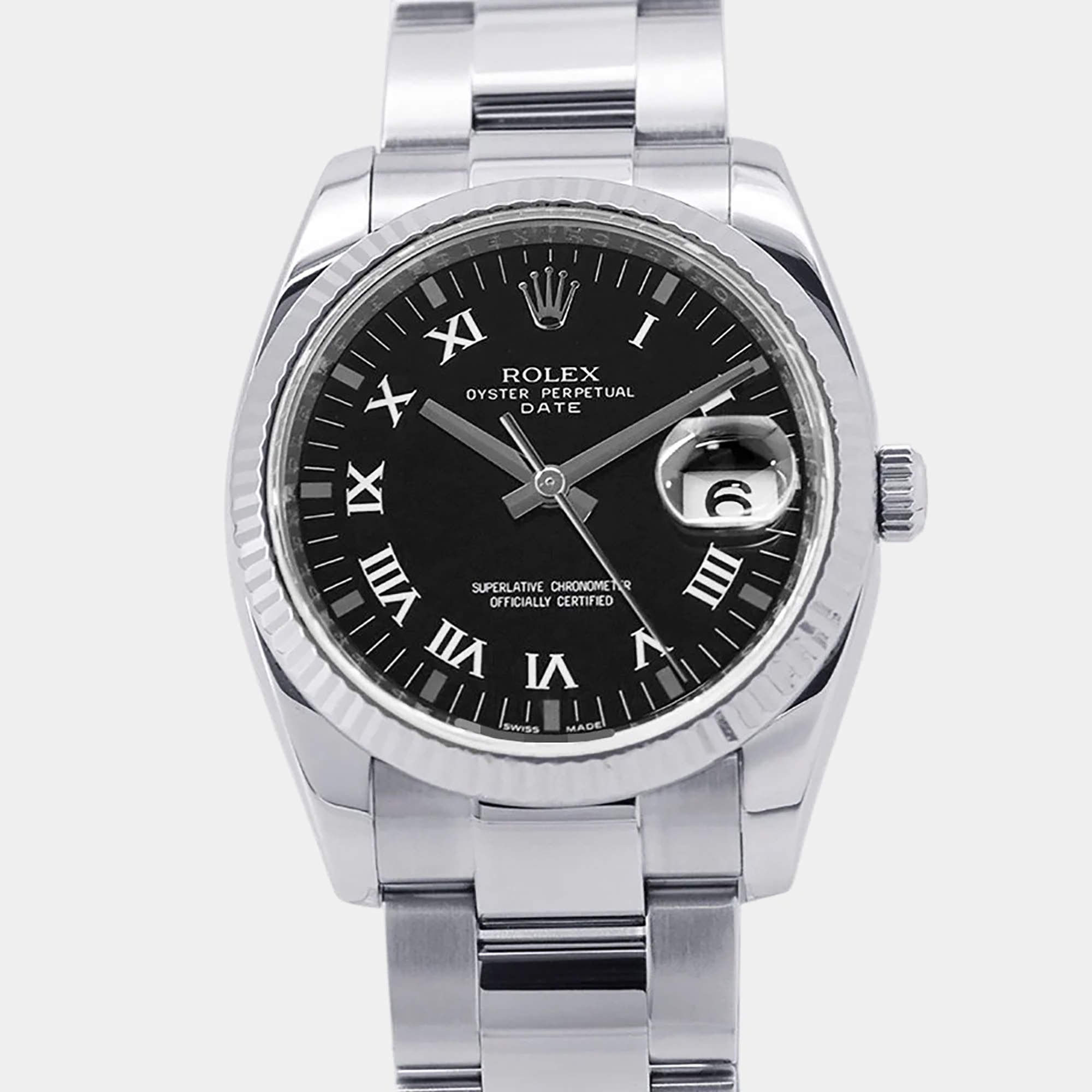 Pre Owned Rolex Datejust 115234 Black Stainless Steel Automatic Men's Wristwatch 34mm