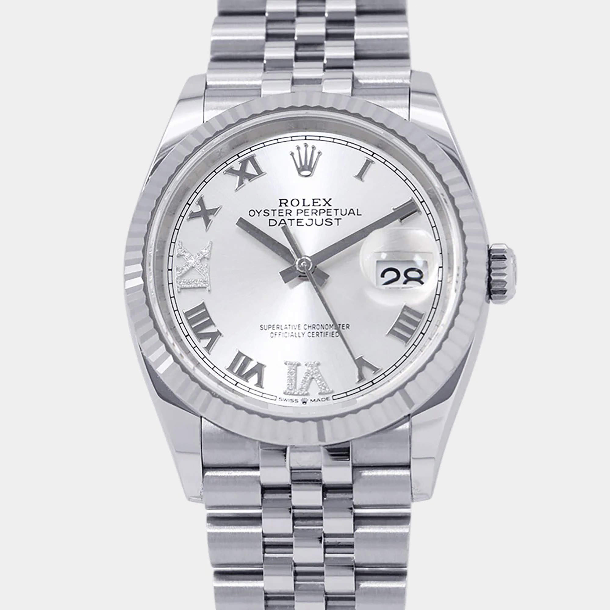 Pre Owned Rolex Datejust 126234 Silver 18K White Gold Stainless Steel, Diamond Automatic Men's Wristwatch 36mm