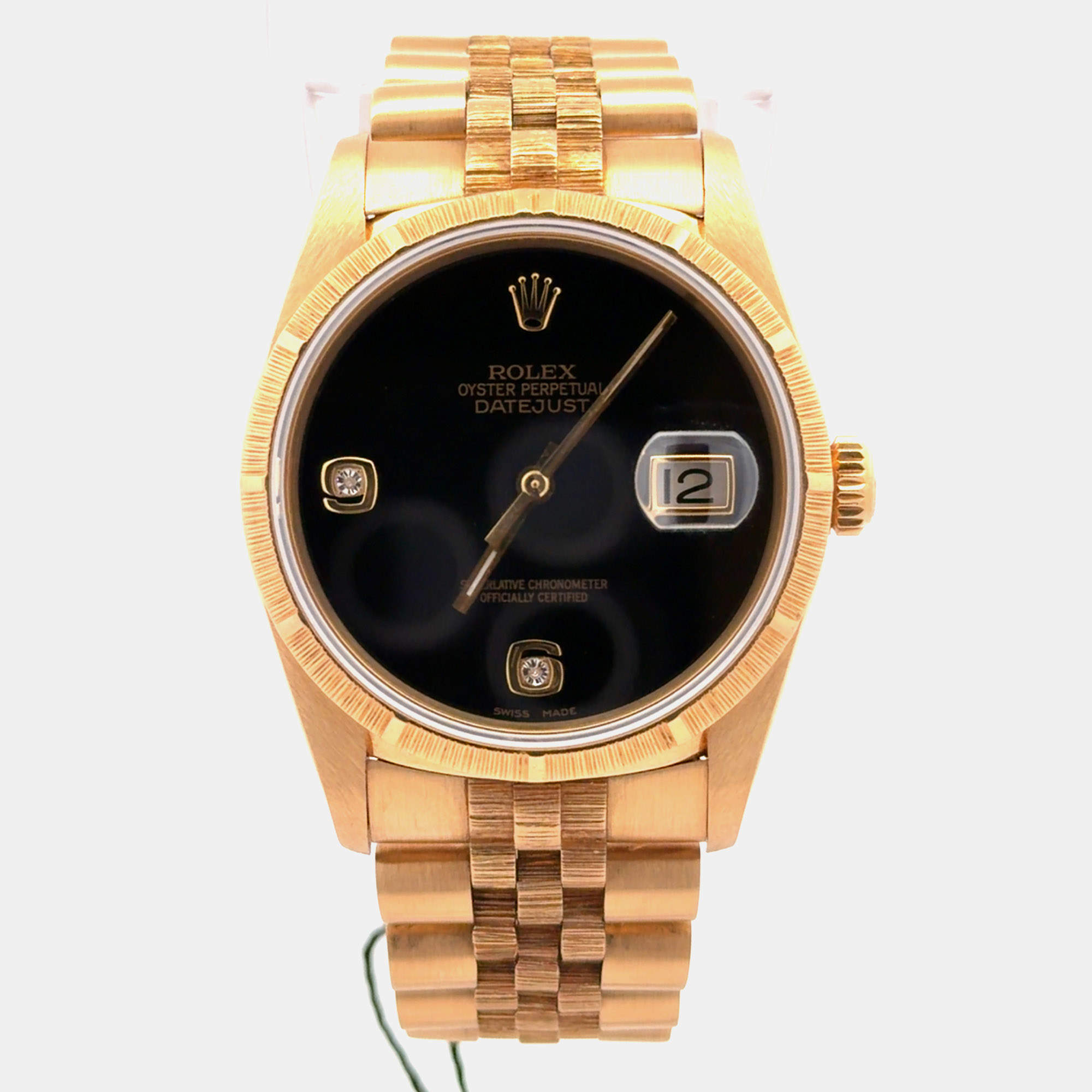 مملوكة مسبقًا Rolex Datejust 16248 Black Yellow Gold Automatic Men's Wristwatch 36mm