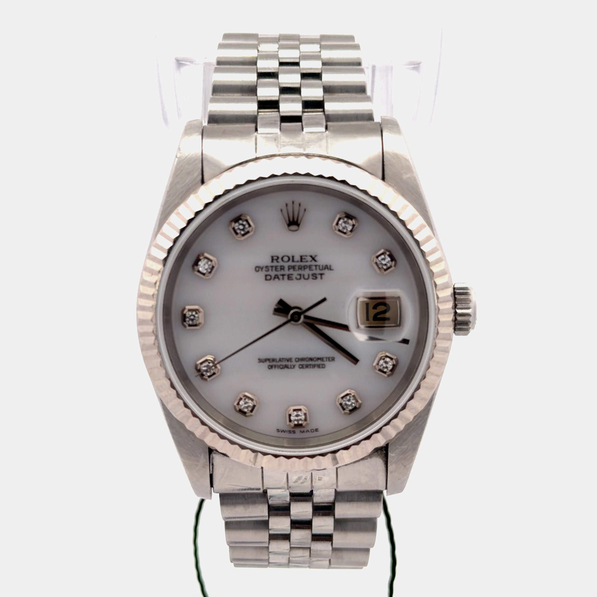 Pre Owned Rolex Datejust 16234 White Stainless Steel, Diamond Automatic Men's Watches 36mm