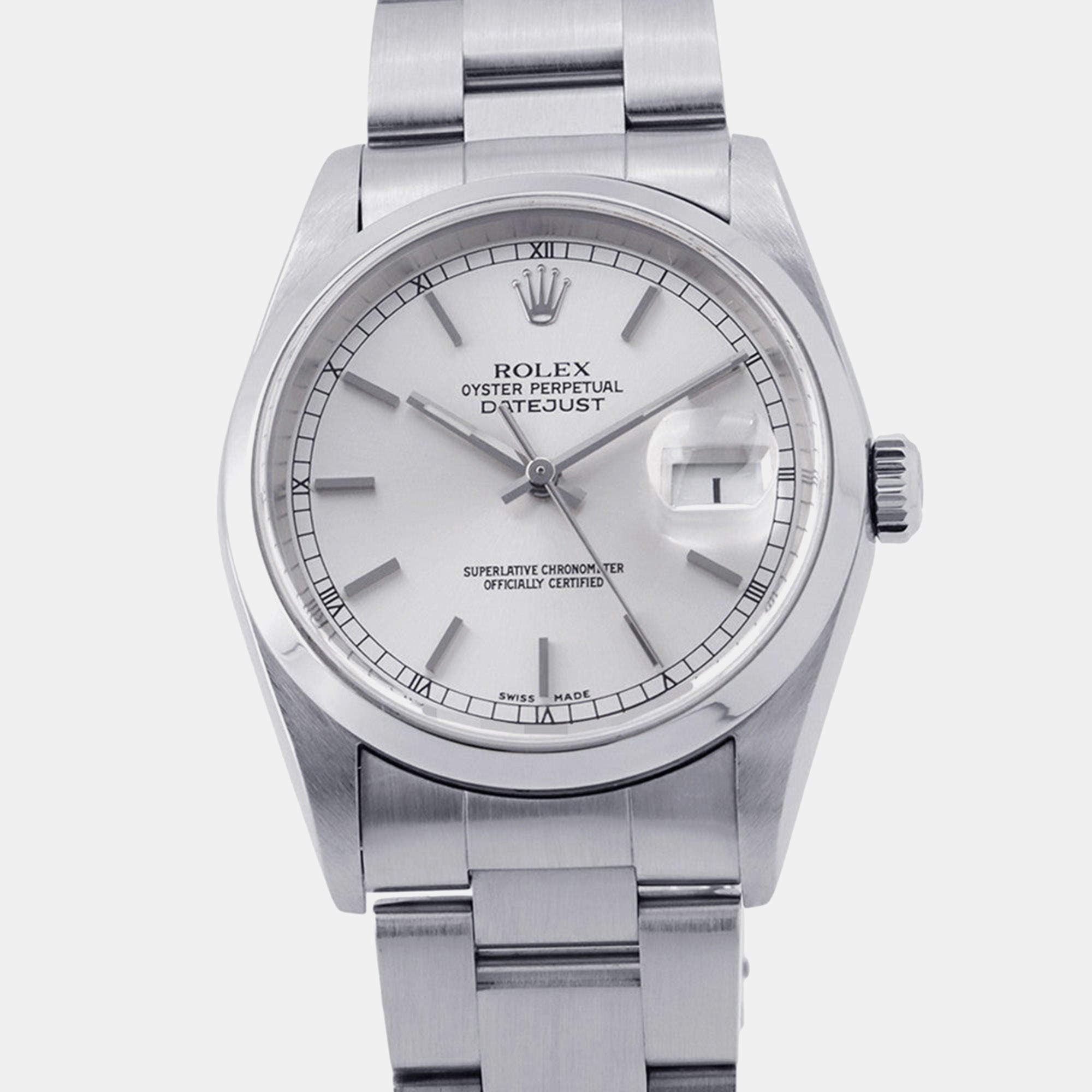 Pre Owned ساعة يد رجالية رولكس ديت جست 16200 أوتوماتيكية فضية ستانلس ستيل 36 مم