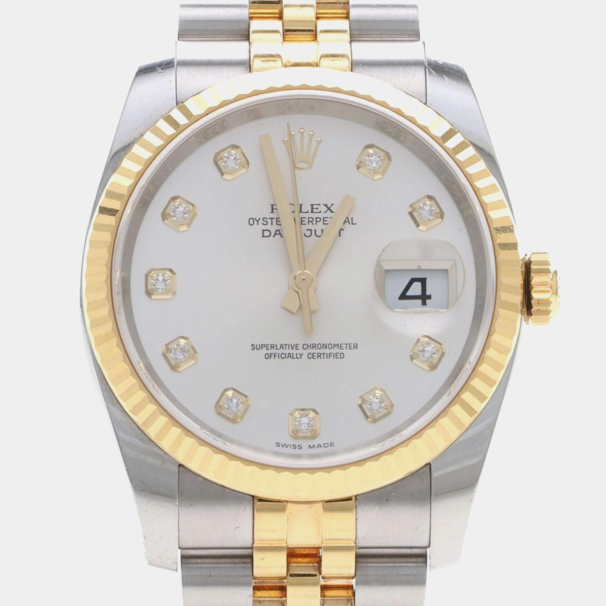 Pre Owned Rolex Datejust 116233 Silver 18K Yellow Gold Stainless Steel Diamond Automatic Men's Wristwatch 36mm