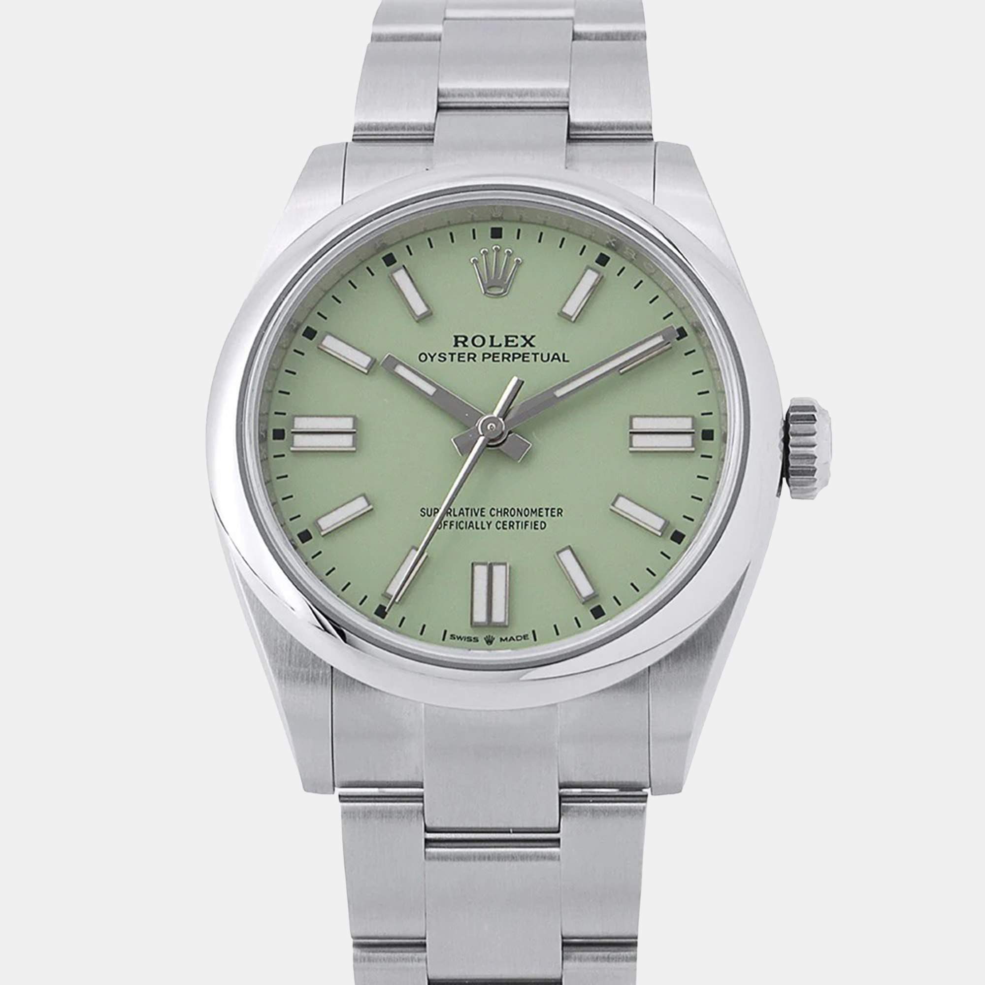 Pre Owned Rolex Oyster Perpetual 134300 Pistachio Stainless Steel Automatic Men's Watch 41mm 