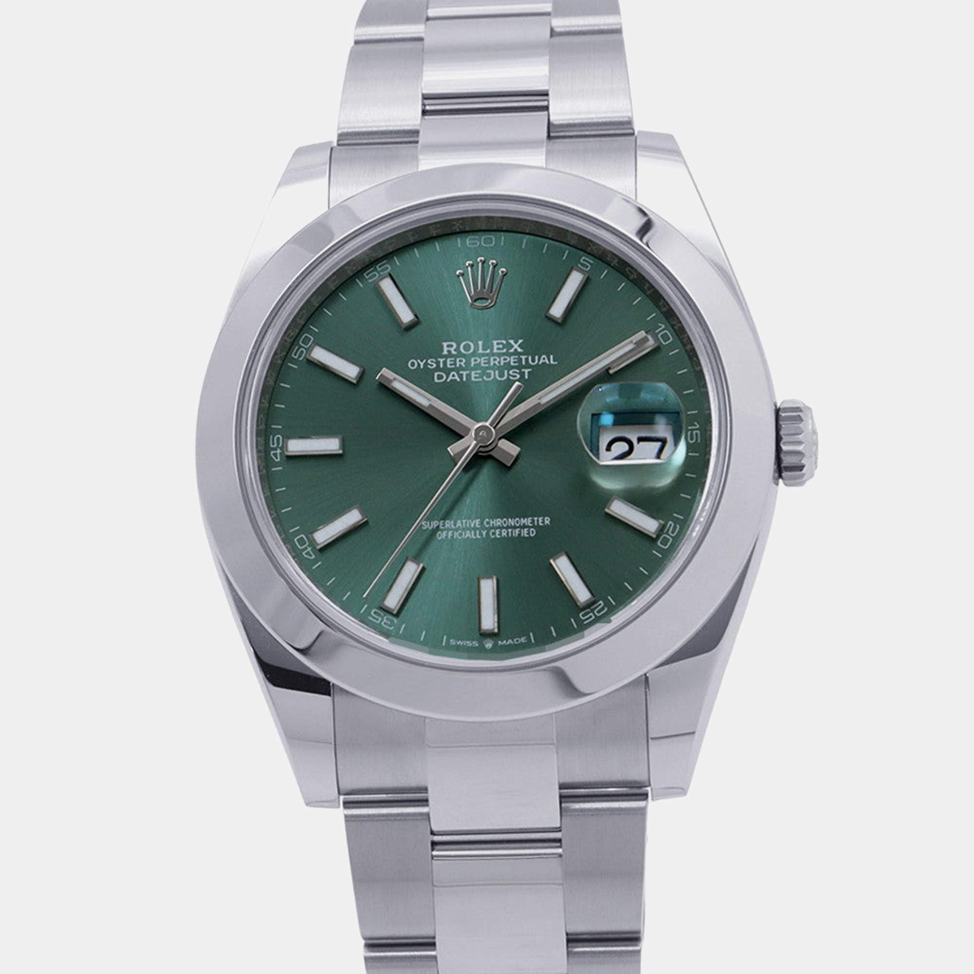 Pre Owned Rolex Datejust 126300 Green Stainless Steel Automatic Men's Wristwatch 41mm