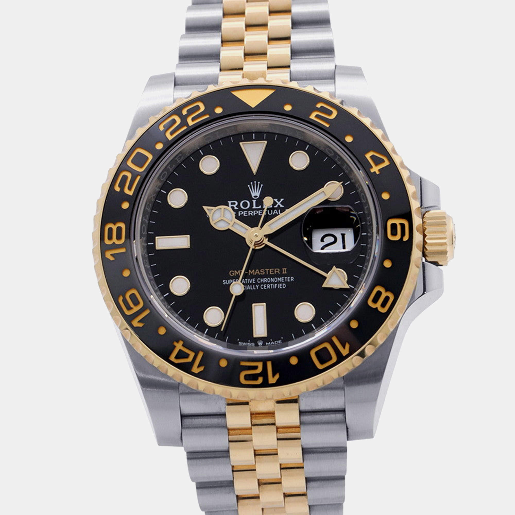 Pre Owned Rolex GMT-Master II 126713GRNR Black 18K Yellow Gold Stainless Steel Automatic Men's Wristwatch 40mm