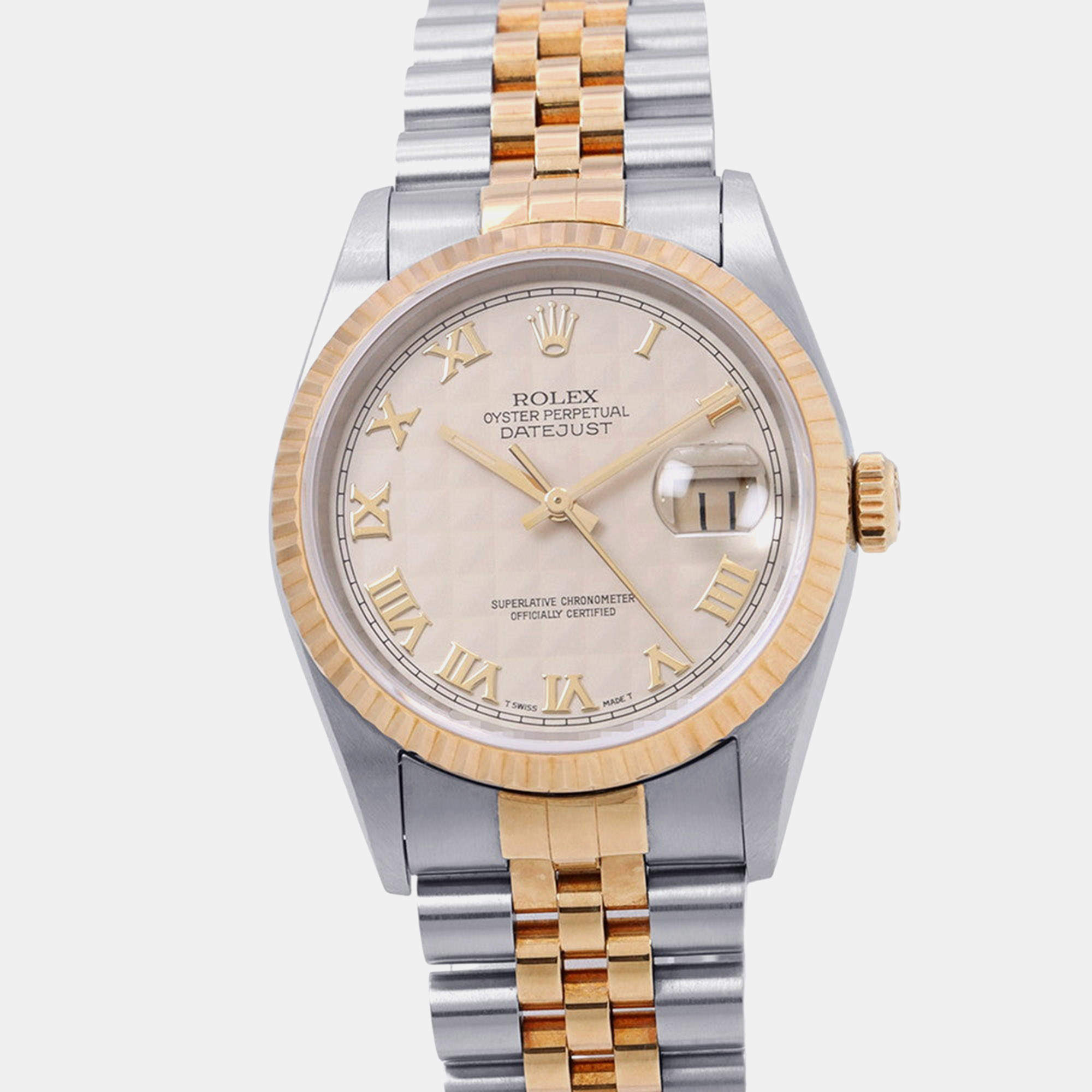 Pre Owned Rolex Datejust 16233 Cream 18K Yellow Gold Stainless Steel Automatic Men's Watches 36mm