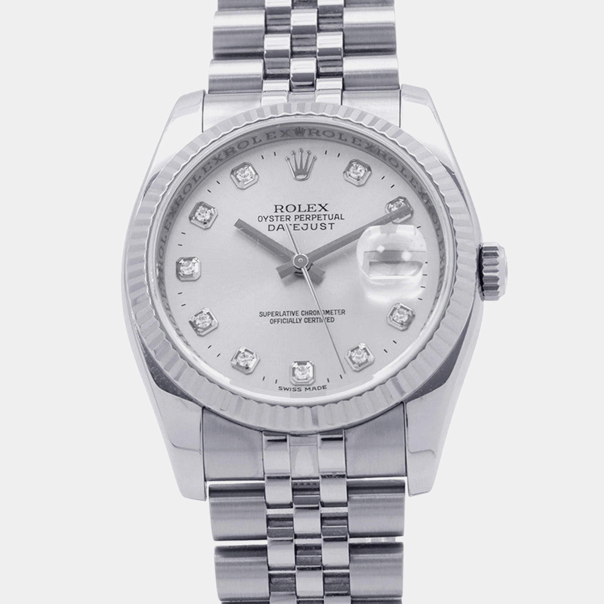 Pre Owned Rolex Datejust 116234 Silver White Gold, Stainless Steel Automatic Men's Watch 36mm